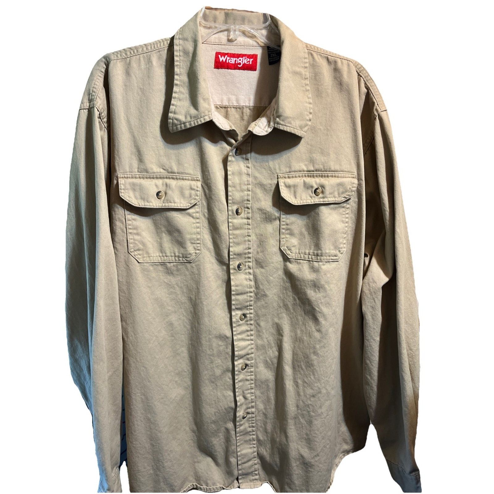 Wrangler Wrangler Cotton Men's Shirt XXL Long Sleeve Canvas Brown Size US XXL / EU 58 / 5 - 1 Thumbnail