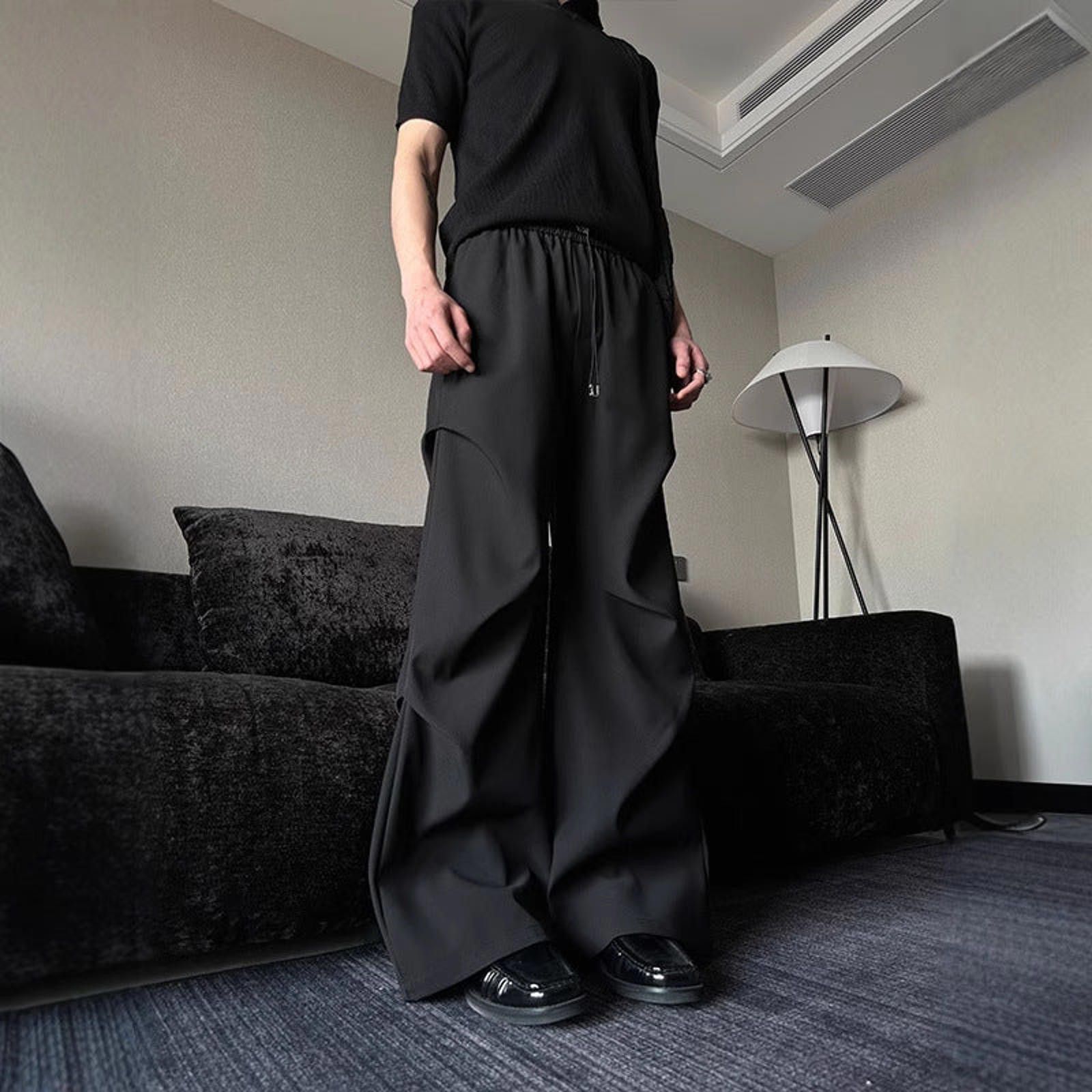 Japanese Brand Black Wide Leg Baggy Pants, Relaxed Fit Trousers Size US 32 / EU 48 - 4 Thumbnail