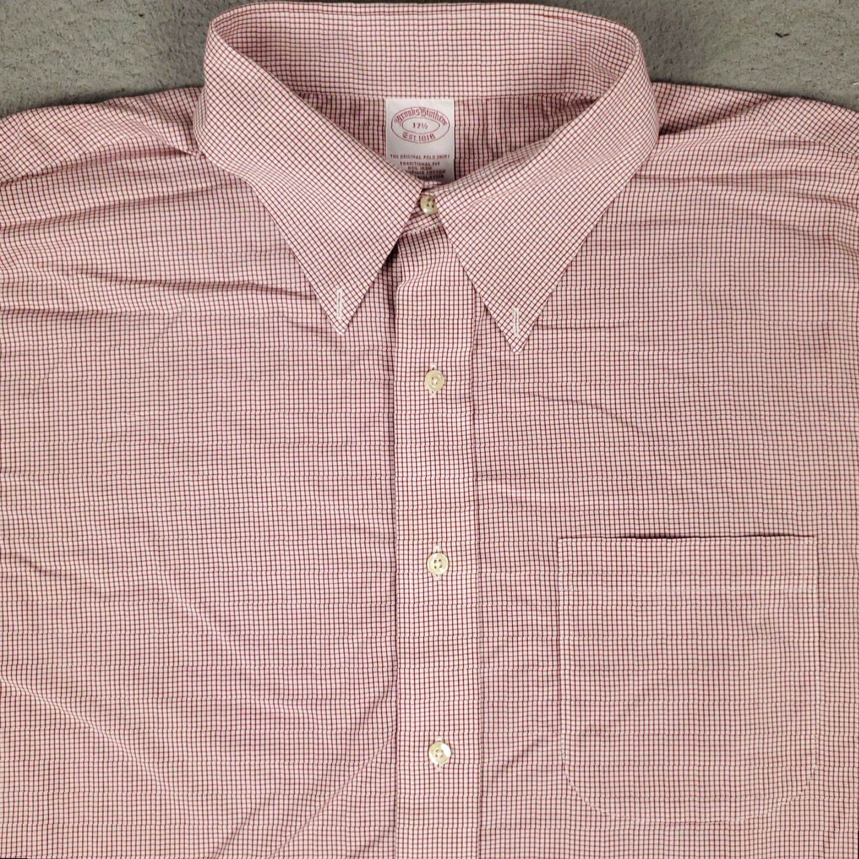 Brooks Brothers Brooks Brothers Shirt Mens 17.5 Red Check Dress Button Up Short Sleeve Shirt Size 48R - 2 Thumbnail