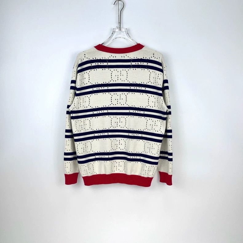 Gucci Gucci Beige striped hollow double Glogo large V-neck cardig Size US S / EU 44-46 / 1 - 4 Thumbnail