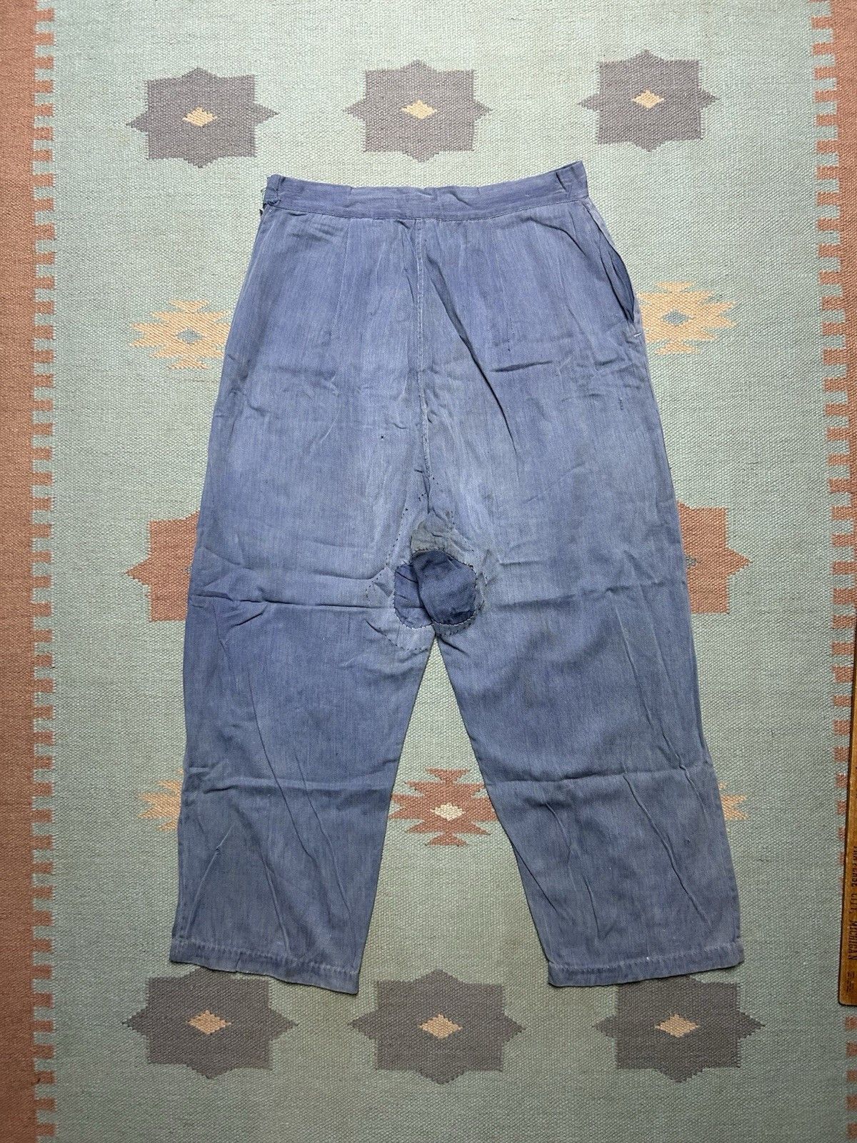 Vintage 1950s side zip pants pedal push farm worn repaired gabardine Size 31" - 2 Thumbnail