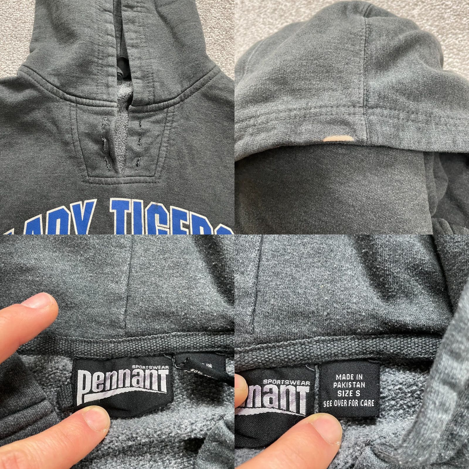 Vintage Pennant Hoodie Unisex Small Gray Graphic Lady Tigers Softball Sports Size US S / EU 44-46 / 1 - 8 Thumbnail