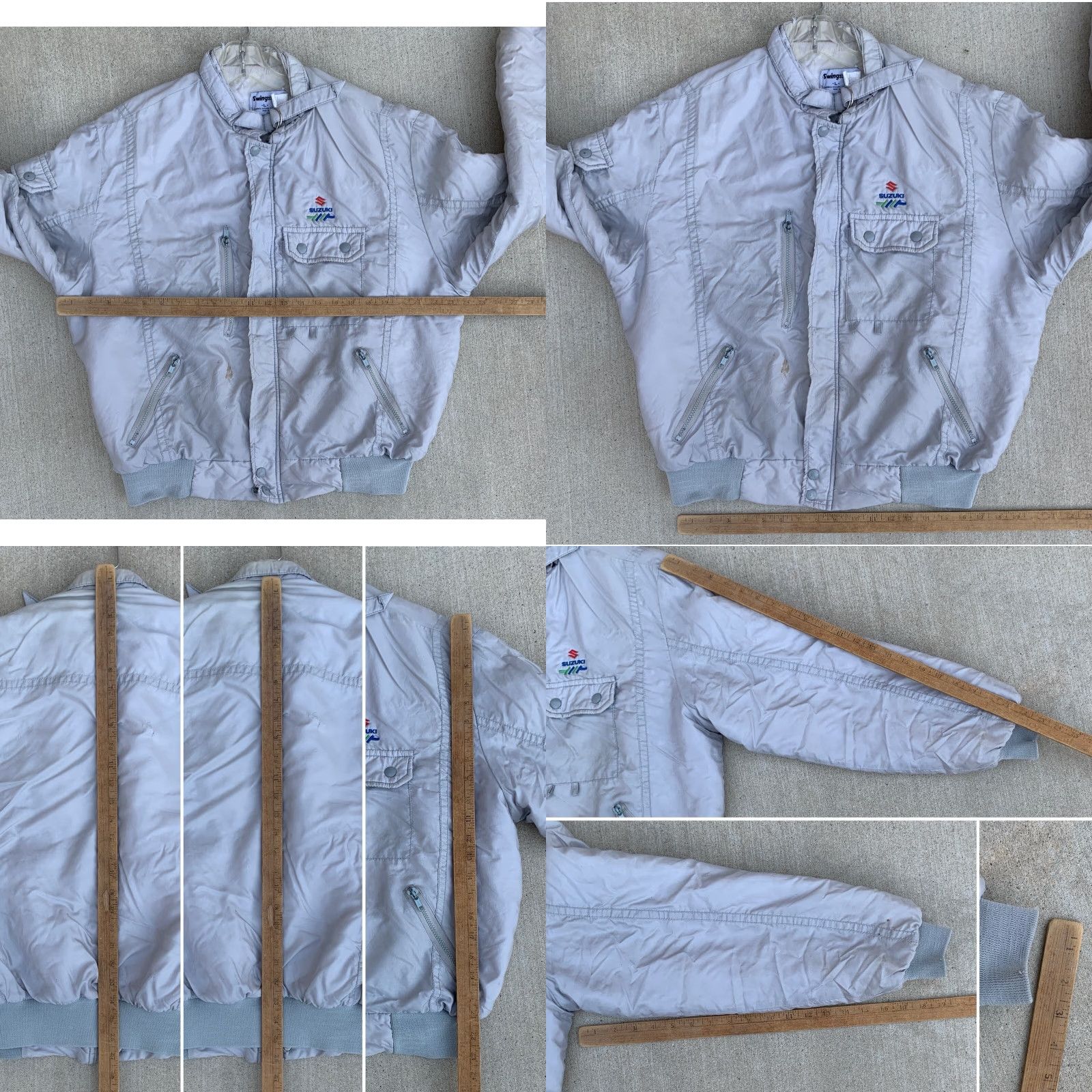 Vintage VINTAGE Swingster Jacket Motorcycle Jacket Mens L Gray Distressed Thrashed Distressed Racing Embroidered Logo Full Zip Notions As-Is Size US L / EU 52-54 / 3 - 11 Thumbnail