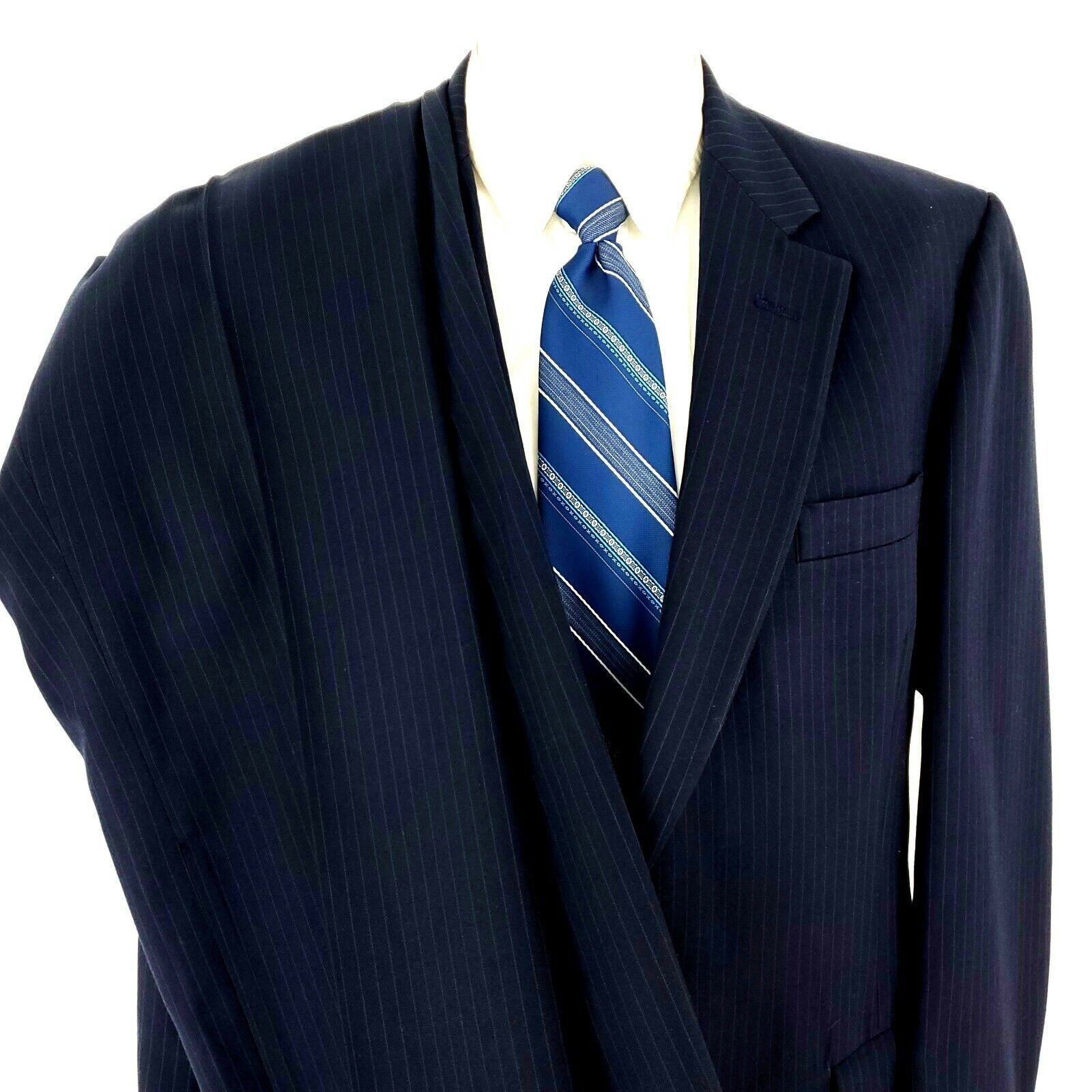 Hart Schaffner Marx Hart Schaffner Marx Wool 2 Button 2 Piece Suit 42L Blue Stri Size 42L - 1 Thumbnail