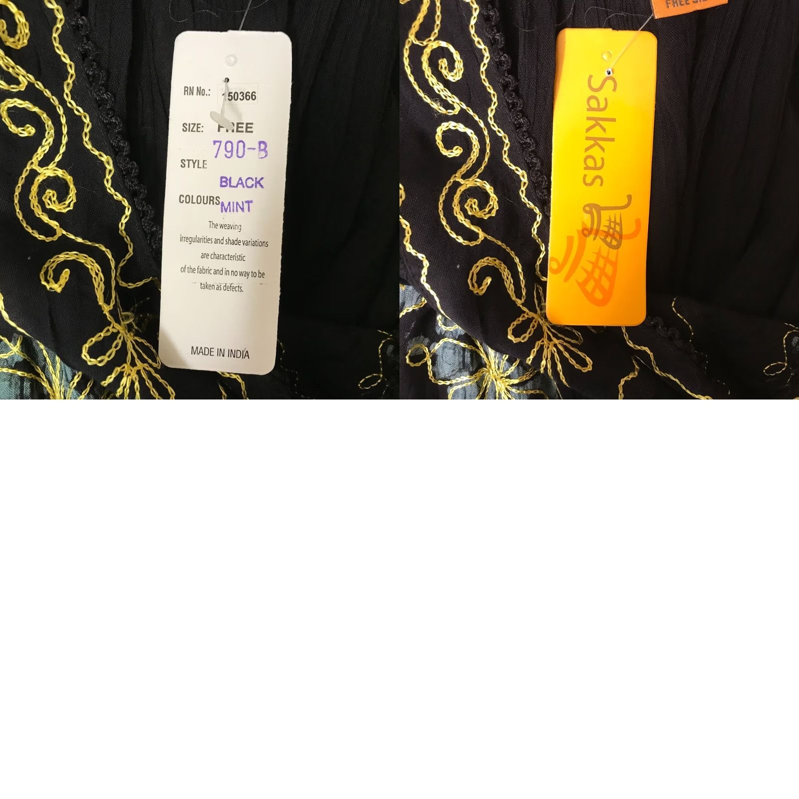 Vintage SAKKAS WOMEN'S FREE SIZE BLACK/MINT SLEEVELESS V NECK EMBROIDERED TOP Size ONE SIZE - 8 Thumbnail