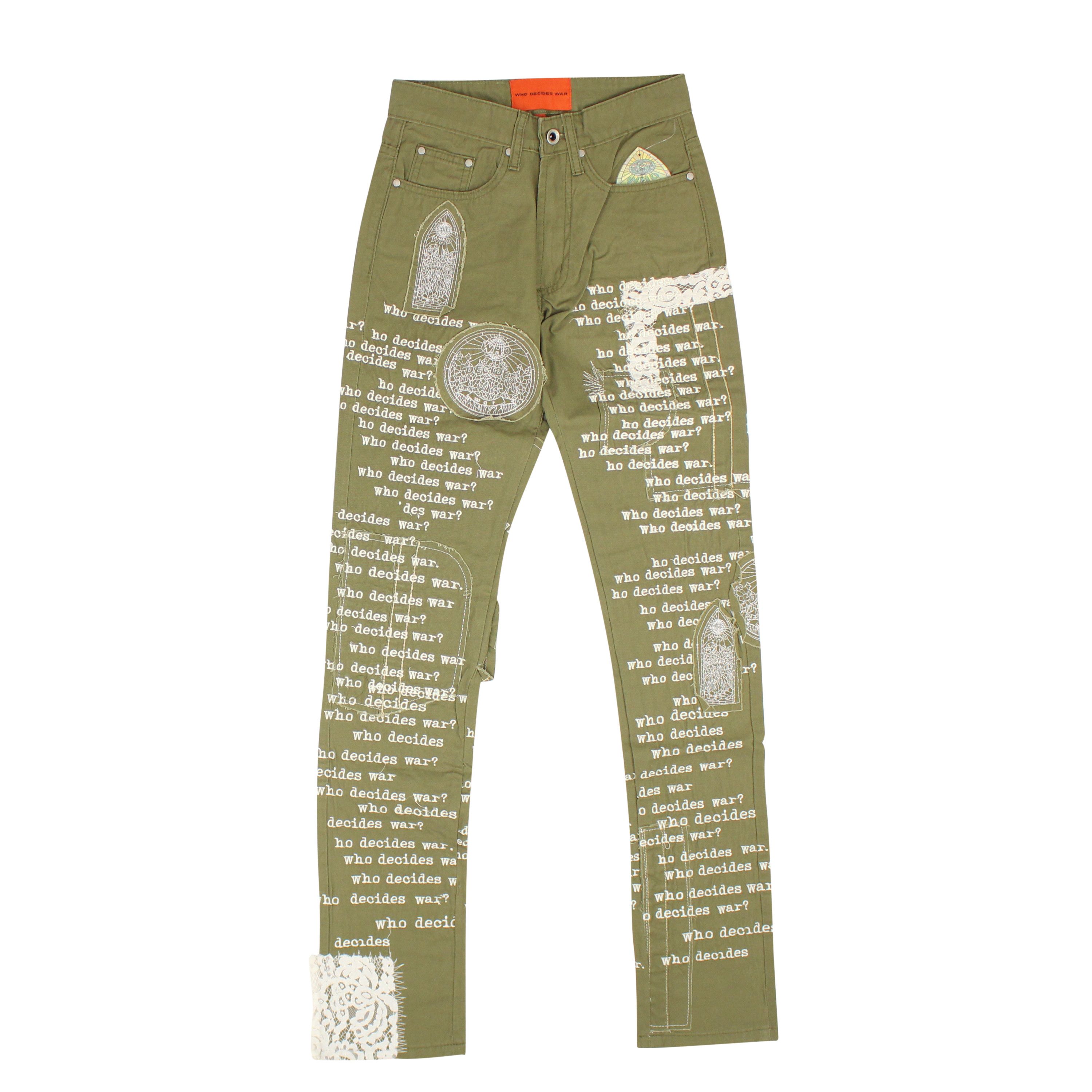image of Who Decides War Tan Fatigue Scripture Denim Jeans Size 24, Men's