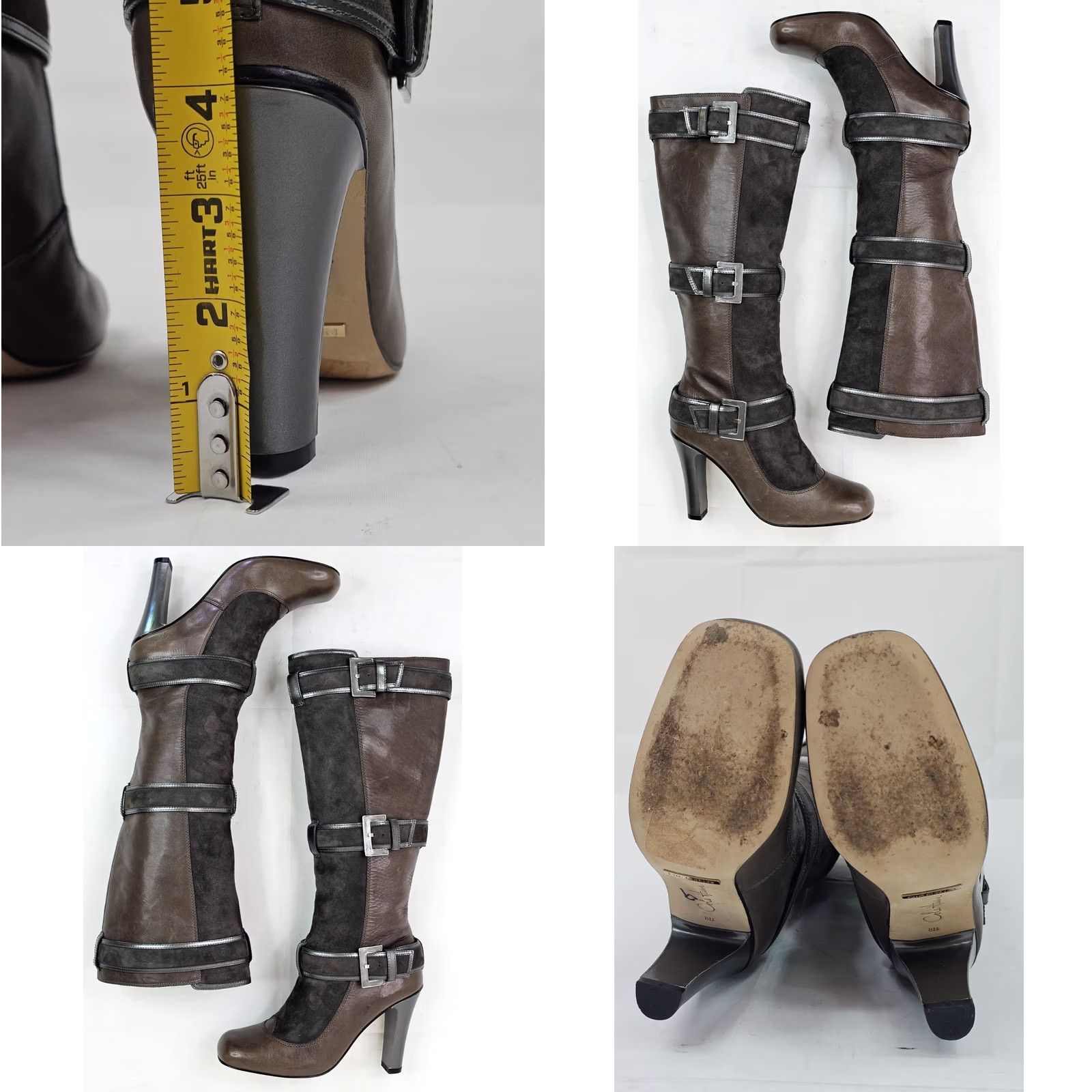 Cole Haan Cole Haan Yolanda Nike Air Tall Riding Boot Women 8B Taupe Gray Suede High Heel Riding Boot Leather Buckle Knee High Adult Women Size US 8 / IT 38 - 8 Thumbnail