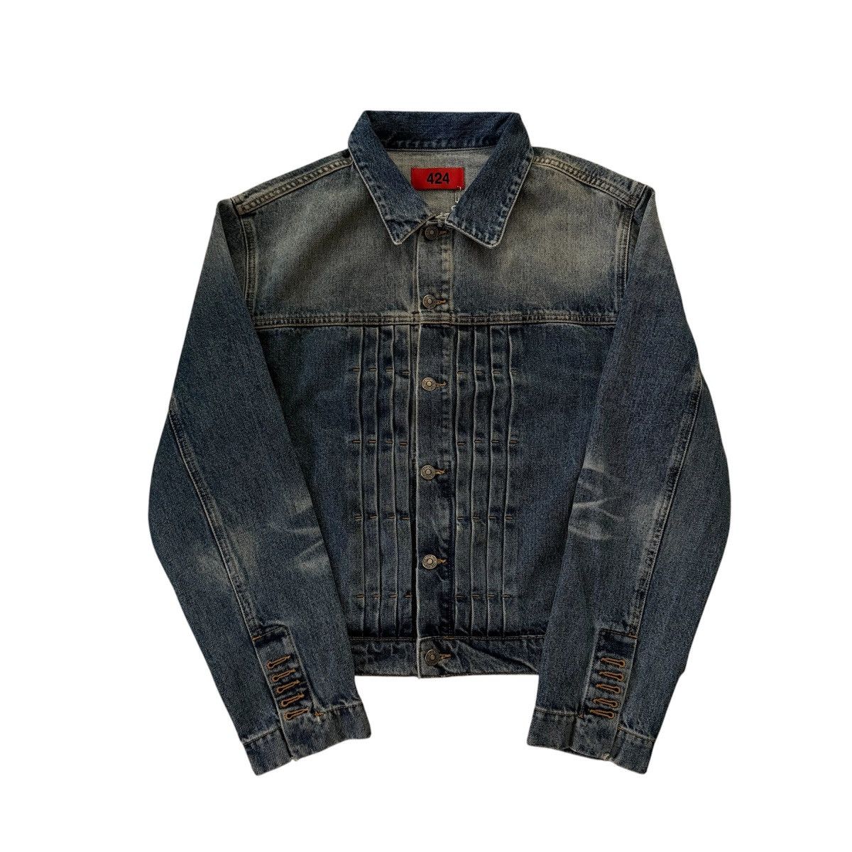 424 424 Collection Indigo Pleated Detail Trucker Denim Jacket Size US S / EU 44-46 / 1 - 1 Thumbnail