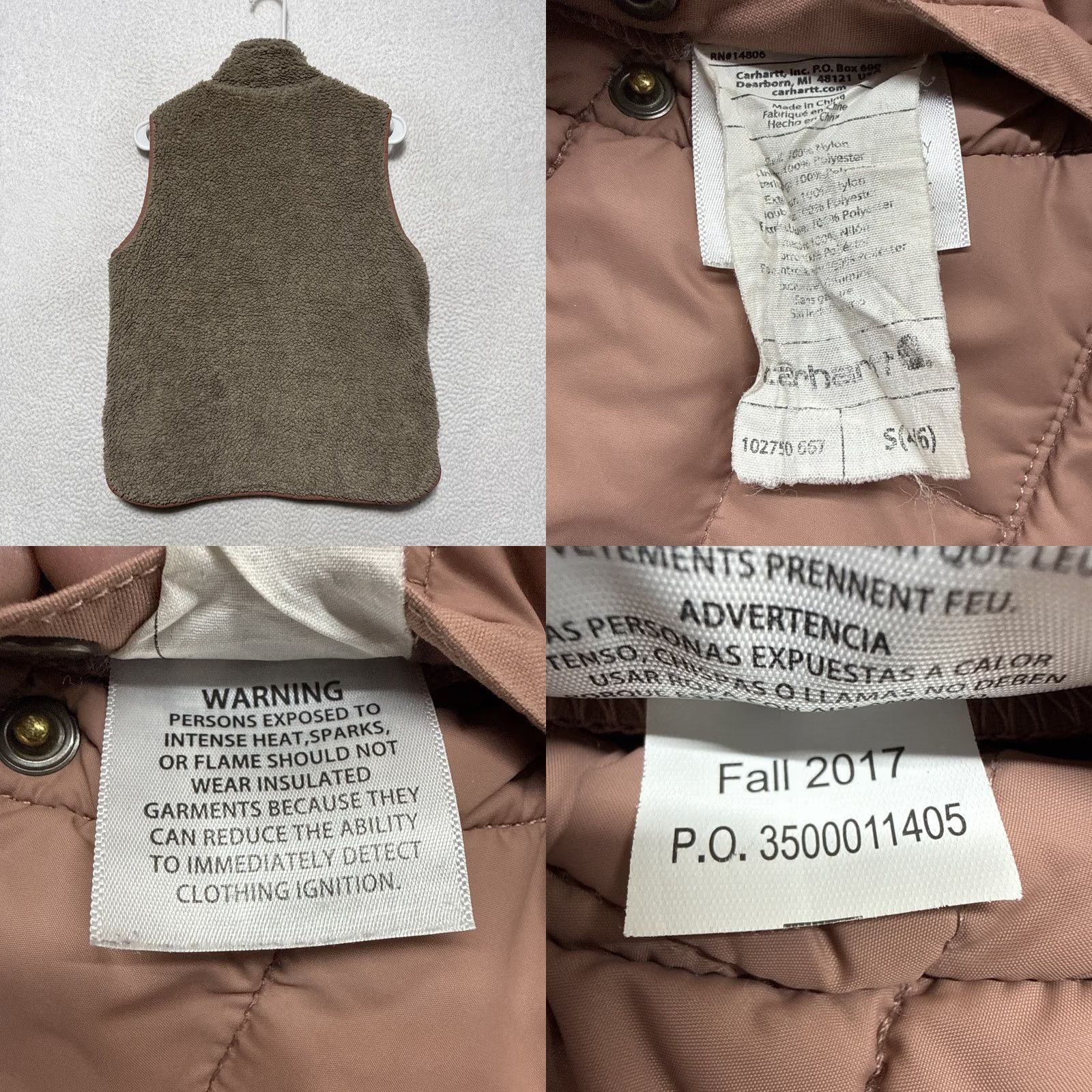 Carhartt Carhartt Vest Womens Small Dusty Rose Reversible Sherpa Lined Nylon Puffer Zip Pocket Logo Embroidered Short Length Spring Winter Fall Size S / US 4 / IT 40 - 8 Thumbnail