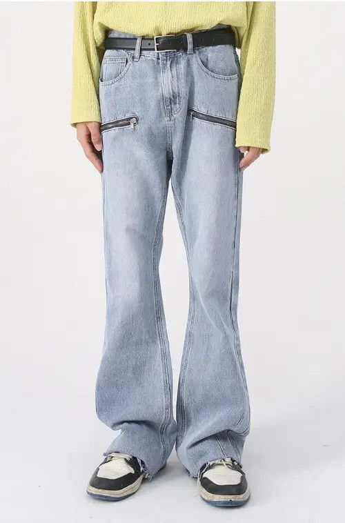 Pants Washed distressed men's zipper flared jeans