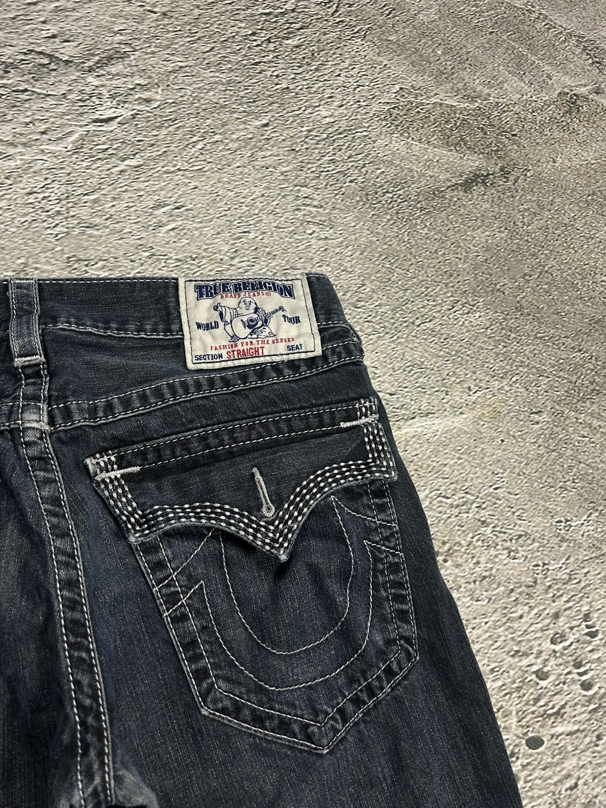 True Religion × Vintage True Religion navy jeans white thick stitching straight Y2K Size US 31 - 2 Thumbnail
