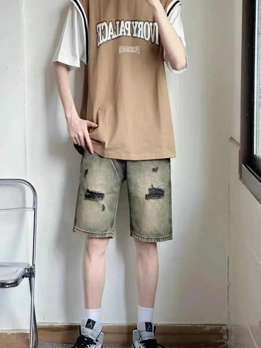 Japanese Brand Retro ripped straight leg denim shorts Size US 32 / EU 48 - 1 Thumbnail