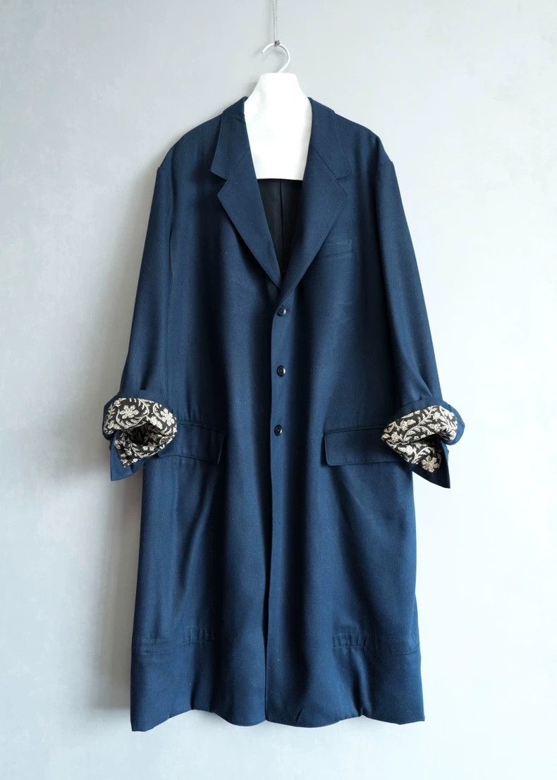 Yohji Yamamoto Navy Silk Denim Coat by Yohji Yamamoto-dmc Size US M / EU 48-50 / 2 - 1 Thumbnail