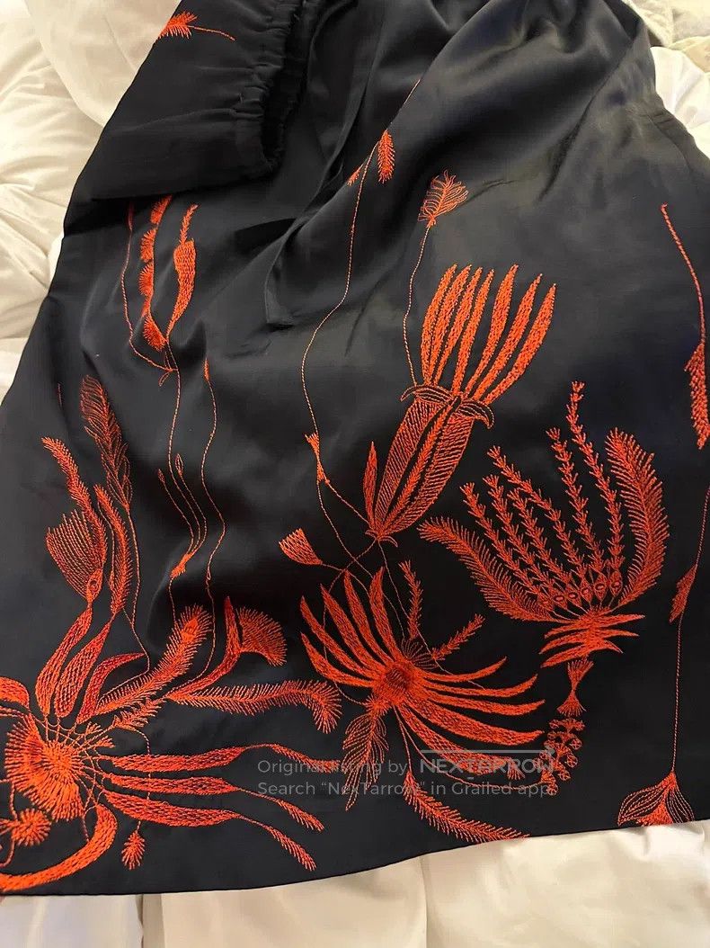 Dries Van Noten Dries Van Noten Black and Red Satin Embroidered Skirt Size 35" - 3 Thumbnail