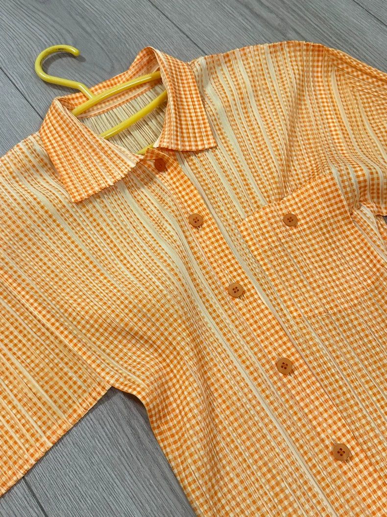 Issey Miyake Issey Miyake Orange checkered short-sleeved dress Size M / US 6-8 / IT 42-44 - 2 Thumbnail