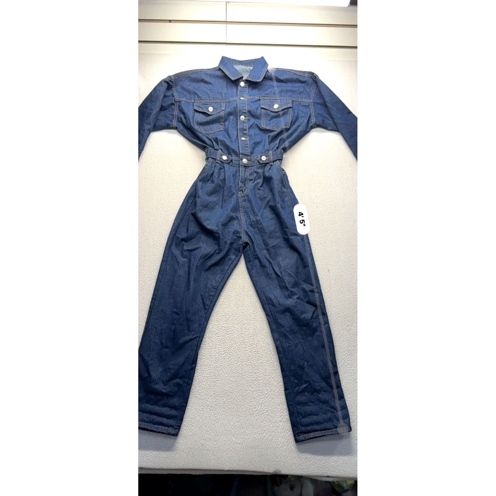 Denime VINTAGE Denim Jumpsuit Womens M Blue Long Sleeve Button-Down Front Elastic #9358 Size M / US 6-8 / IT 42-44 - 5 Thumbnail