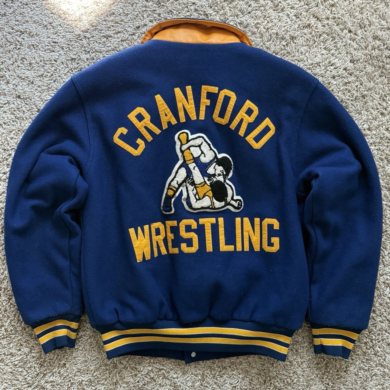 Rennoc × Vintage Vintage Rennoc Blue Yellow Wool Varsity Jacket Wrestling Size US S / EU 44-46 / 1 - 2 Thumbnail