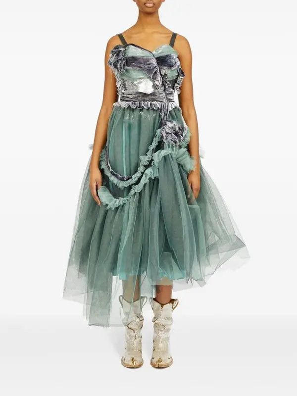 Maison Margiela o1mle0426 Midi Dress in Pale Blue Green Size S / US 4 / IT 40 - 2 Thumbnail