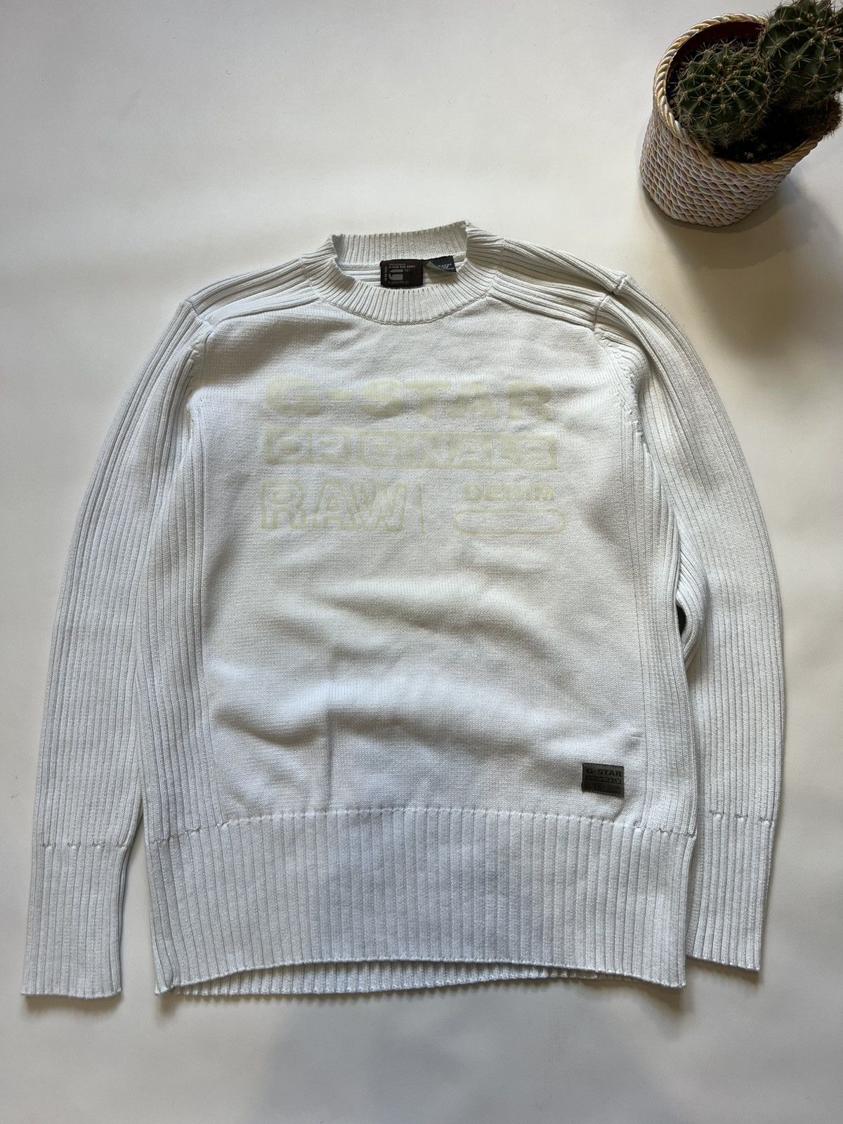 G-Star G Star Raw White Sweater Rubbed Basic Classic Size US L / EU 52-54 / 3 - 1 Thumbnail