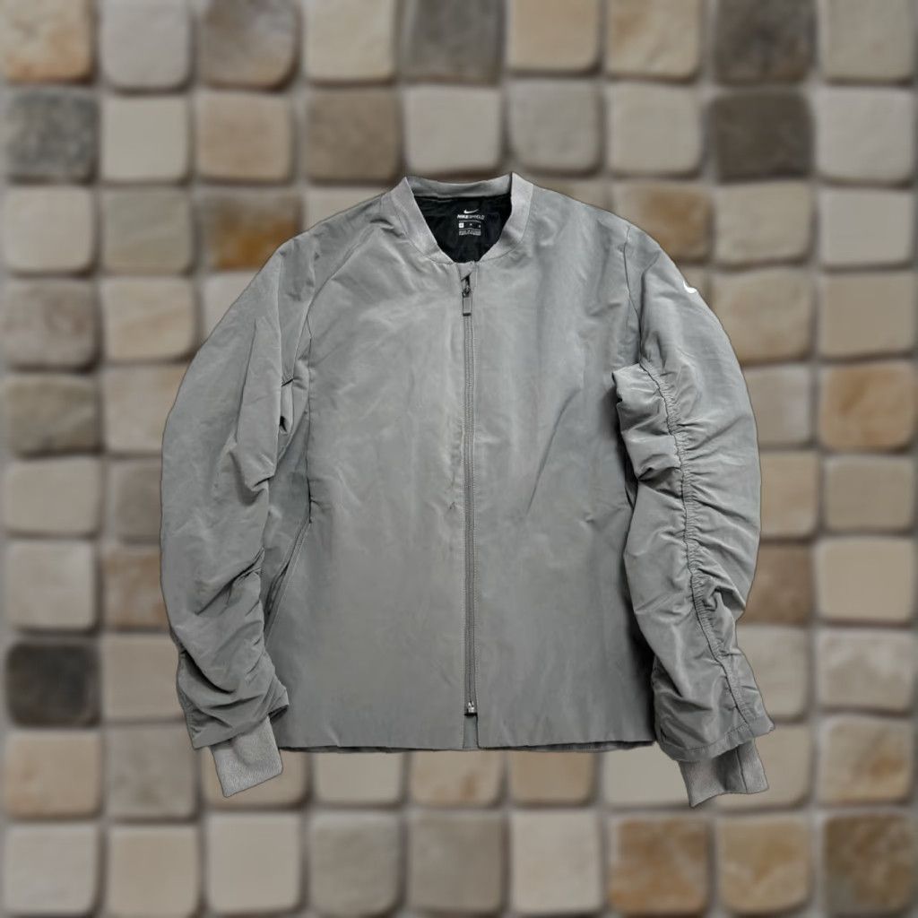 Nike Nike Shield Bomber Jacket Womens Medium Gray Swoosh Logo Ruched Sleeve Full Zip Size M / US 6-8 / IT 42-44 - 1 Thumbnail