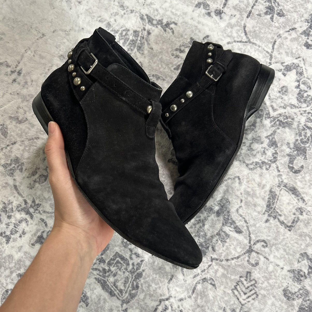 Saint Laurent Paris Suede Jodhpur Studded Ankle Boots