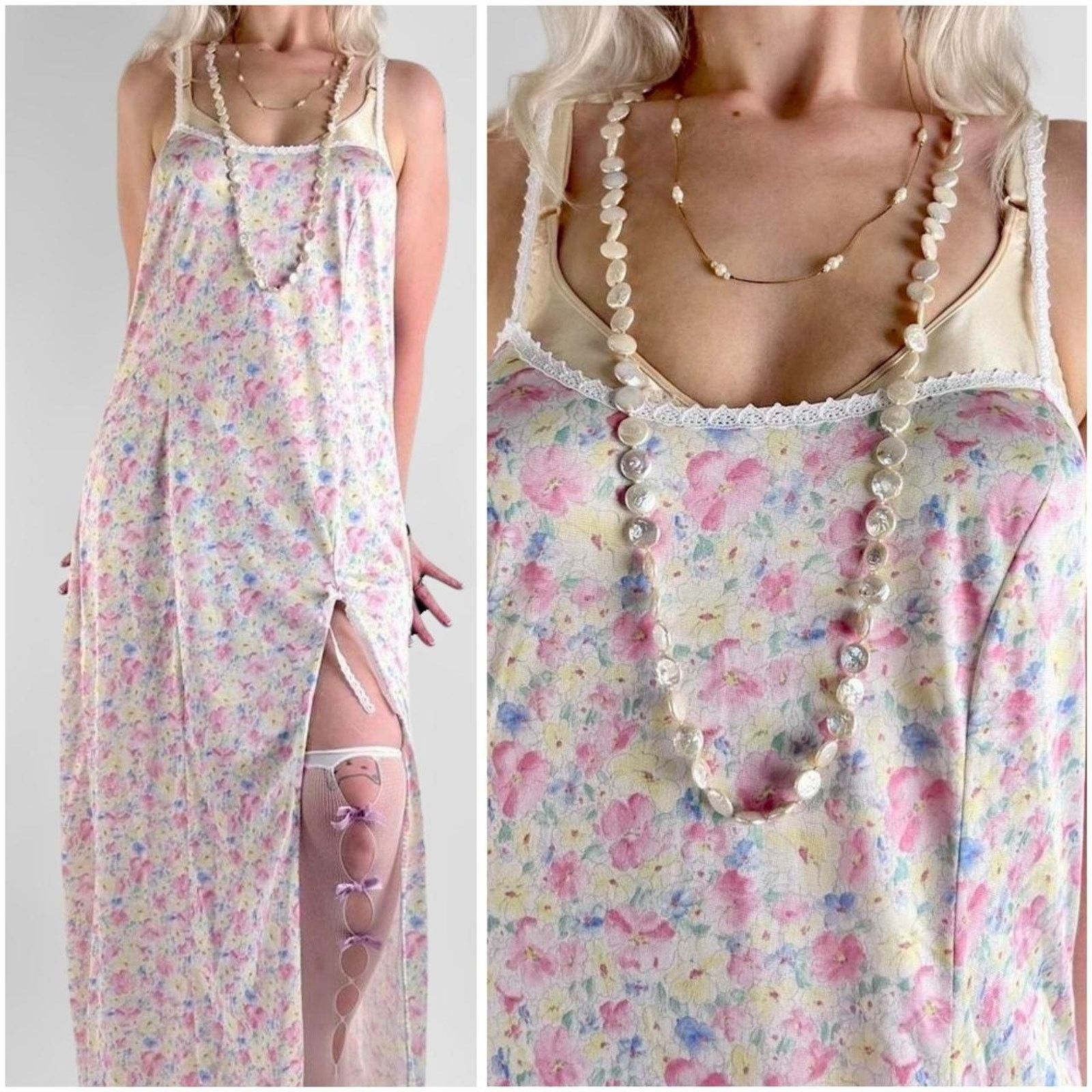Other 90s vintage floral lace slip dress Size L / US 10 / IT 46 - 1 Thumbnail