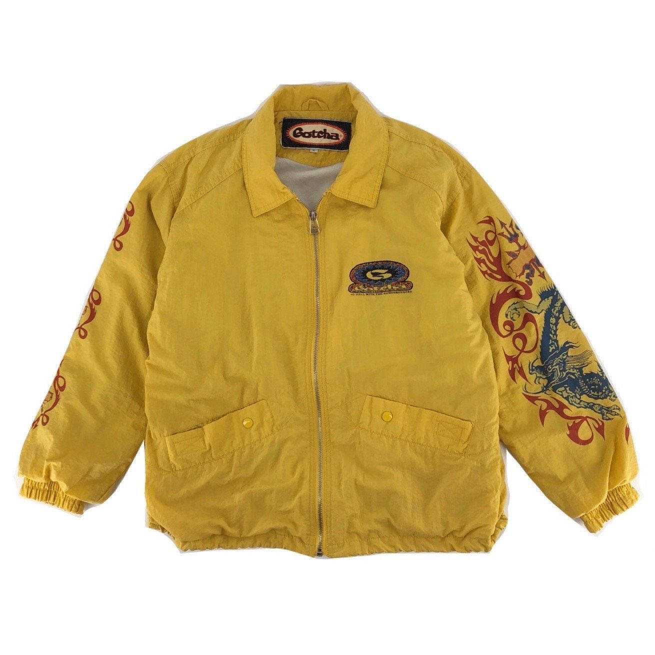 image of 80's Gotcha Windbreaker Jacket 1980's Vintage in Yellow, Men's (Size Small)
