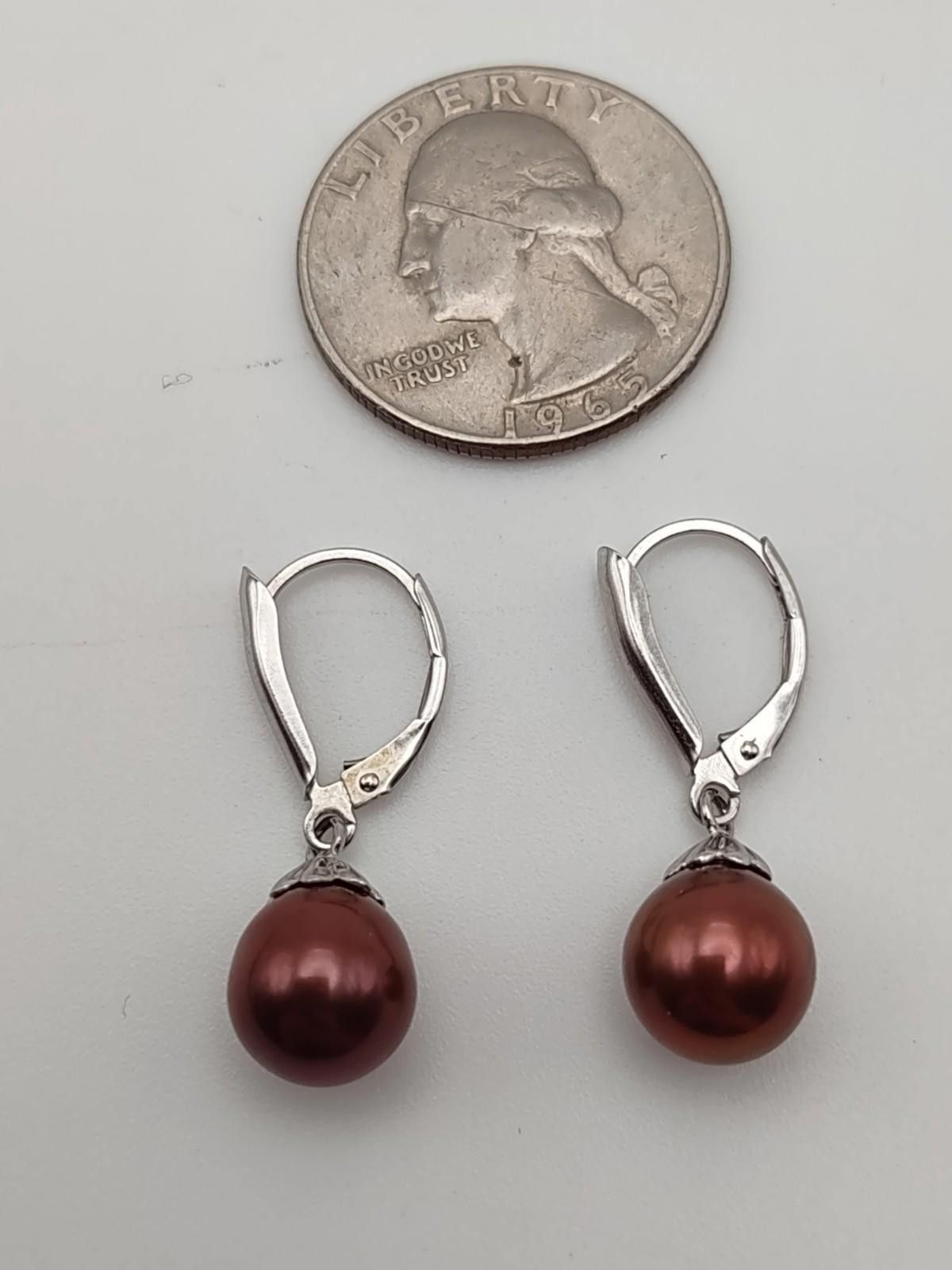 The Unbranded Brand Sterling Silver Earrings Brown Freshwater Pearl Drop earring Size ONE SIZE - 3 Thumbnail