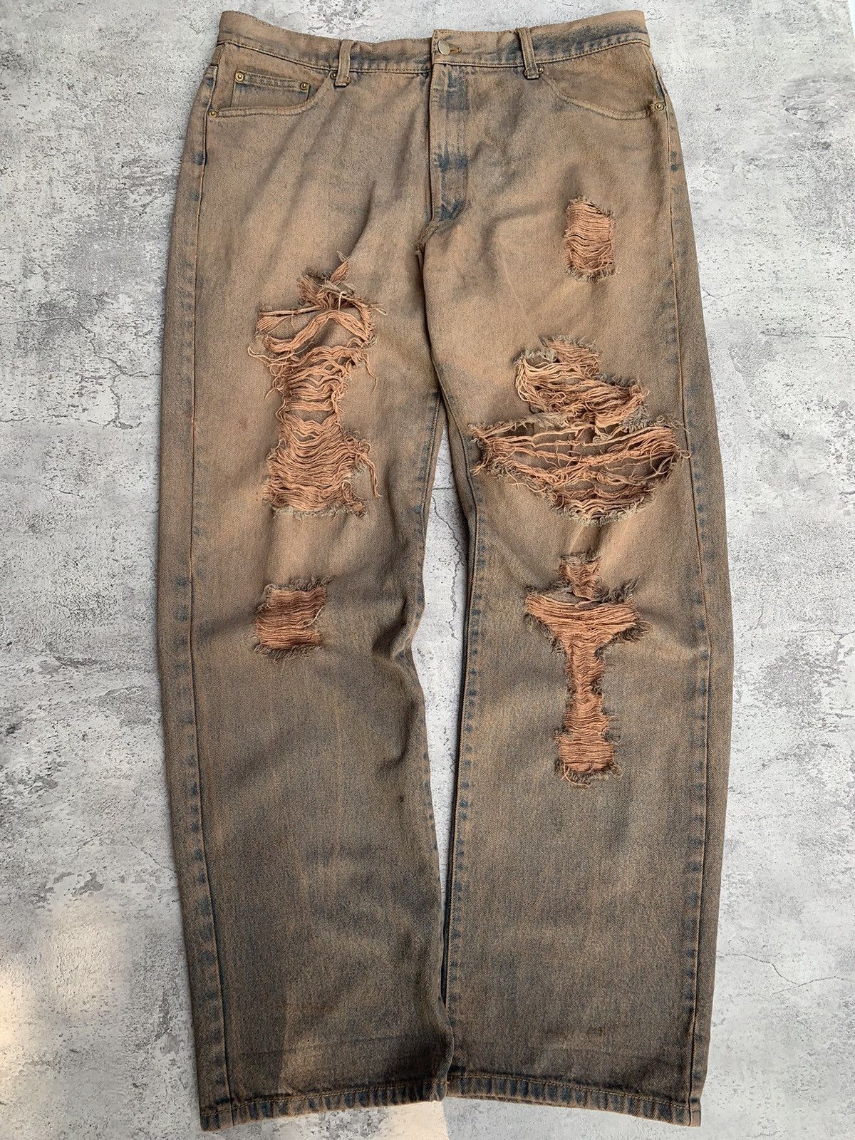 Japanese Brand × Vintage distressed mudwash baggy jeans Size US 39 - 2 Thumbnail