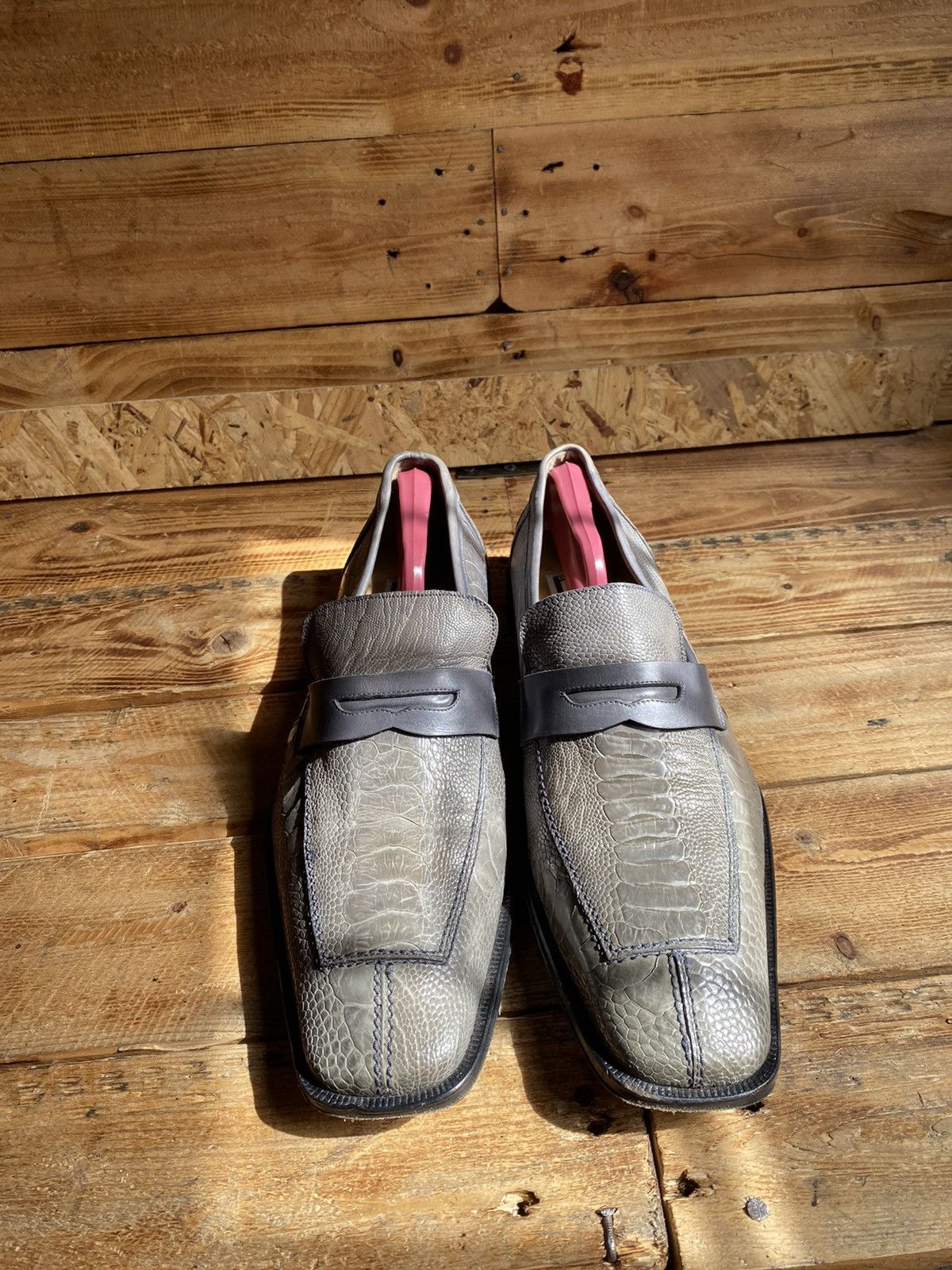 image of Vero Cuoio David Eden David Eden Exotic Crocodile And Ostrich Leg Loafers Uk 12 in Grey (Size 13)