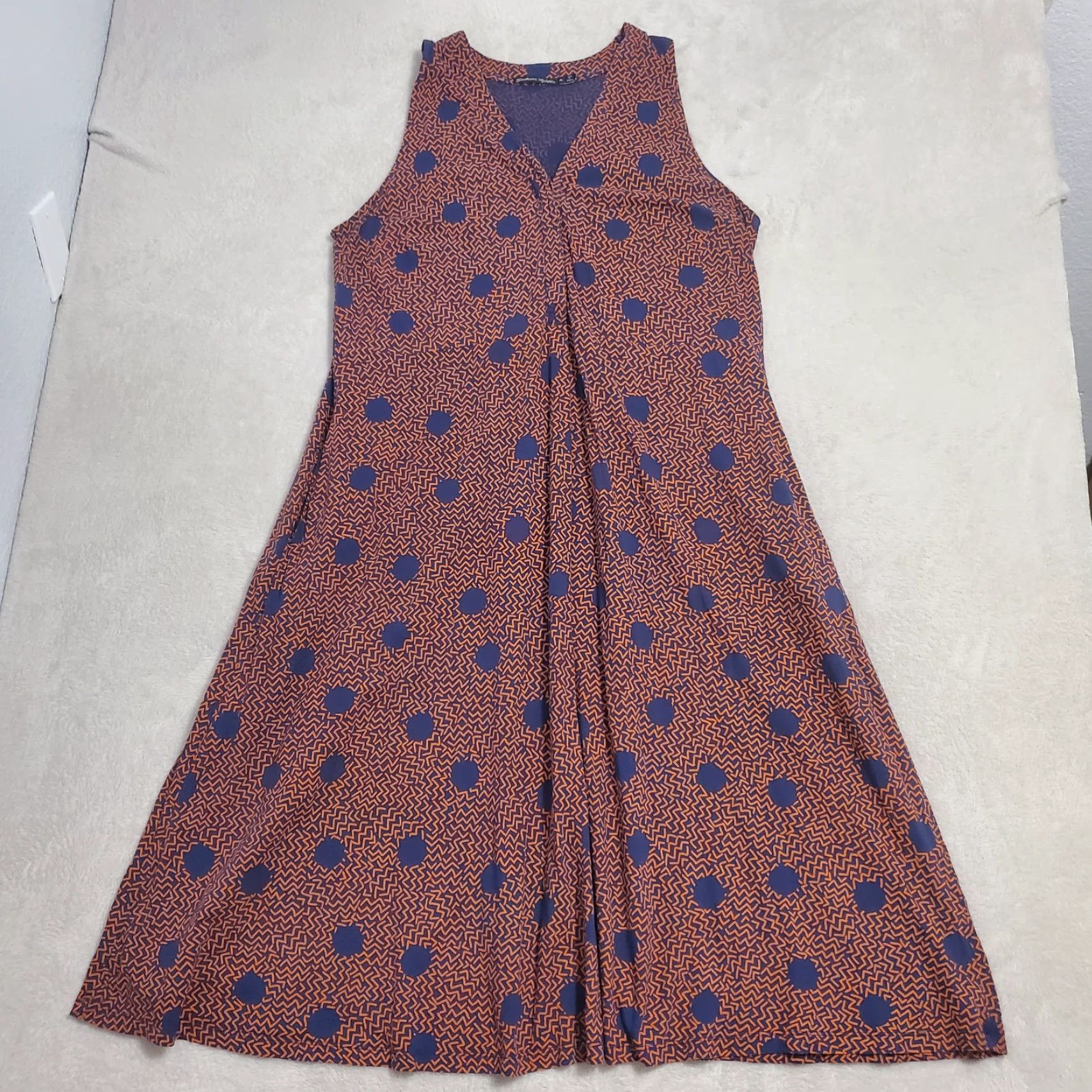 Vintage VINTAGE Gudrun Sjoden Dress Women XL Orange Blue Sleeveless Maxi Organic Cotton Stretch Size XL / US 12-14 / IT 48-50 - 2 Thumbnail
