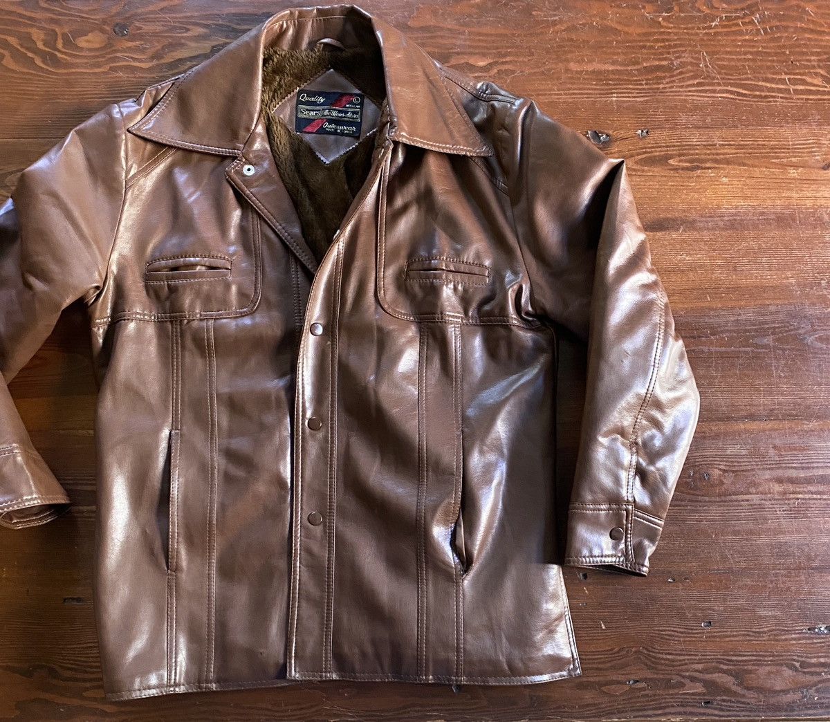 Sears Vintage 60’s Sears Brown Pleather Faux Fur Retro Jacket Size US L / EU 52-54 / 3 - 1 Thumbnail