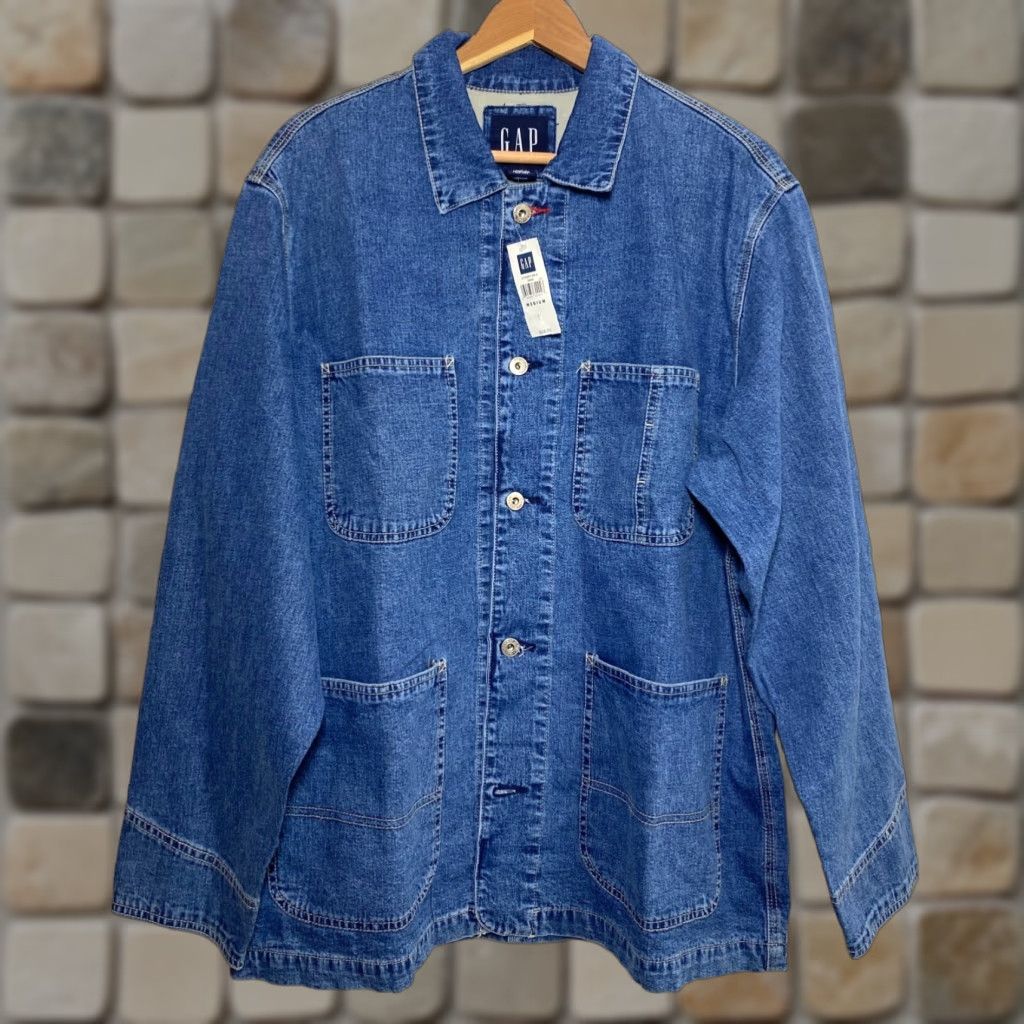 Gap VINTAGE Gap Denim Chore Jacket Mens M Blue Cotton Solid 90s 2000s Pockets Front Button Adjustable Regular Fit Size US M / EU 48-50 / 2 - 1 Thumbnail