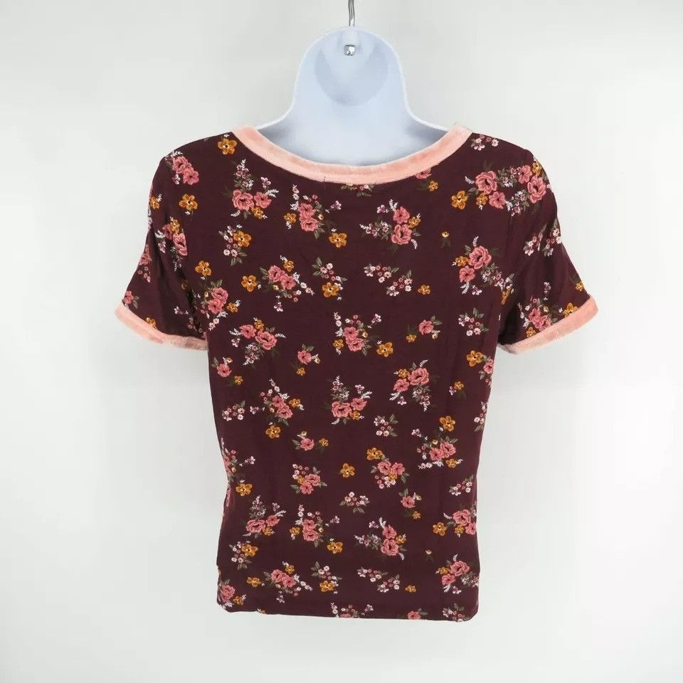 Other Ultra Flirt Floral Print T-Shirt Small Burgundy & Pink NWT Size S / US 4 / IT 40 - 3 Thumbnail