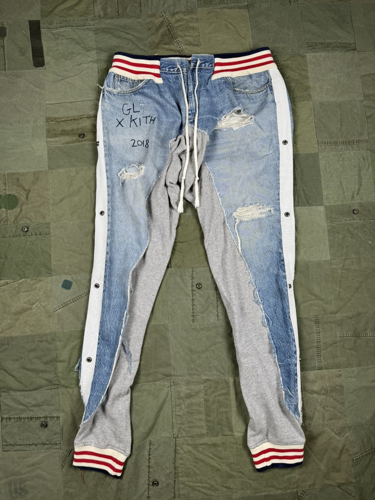 image of Greg Lauren x Kith 50/50 Denim / Grey Fleece Sweatpant in Blue, Men's (Size 36)