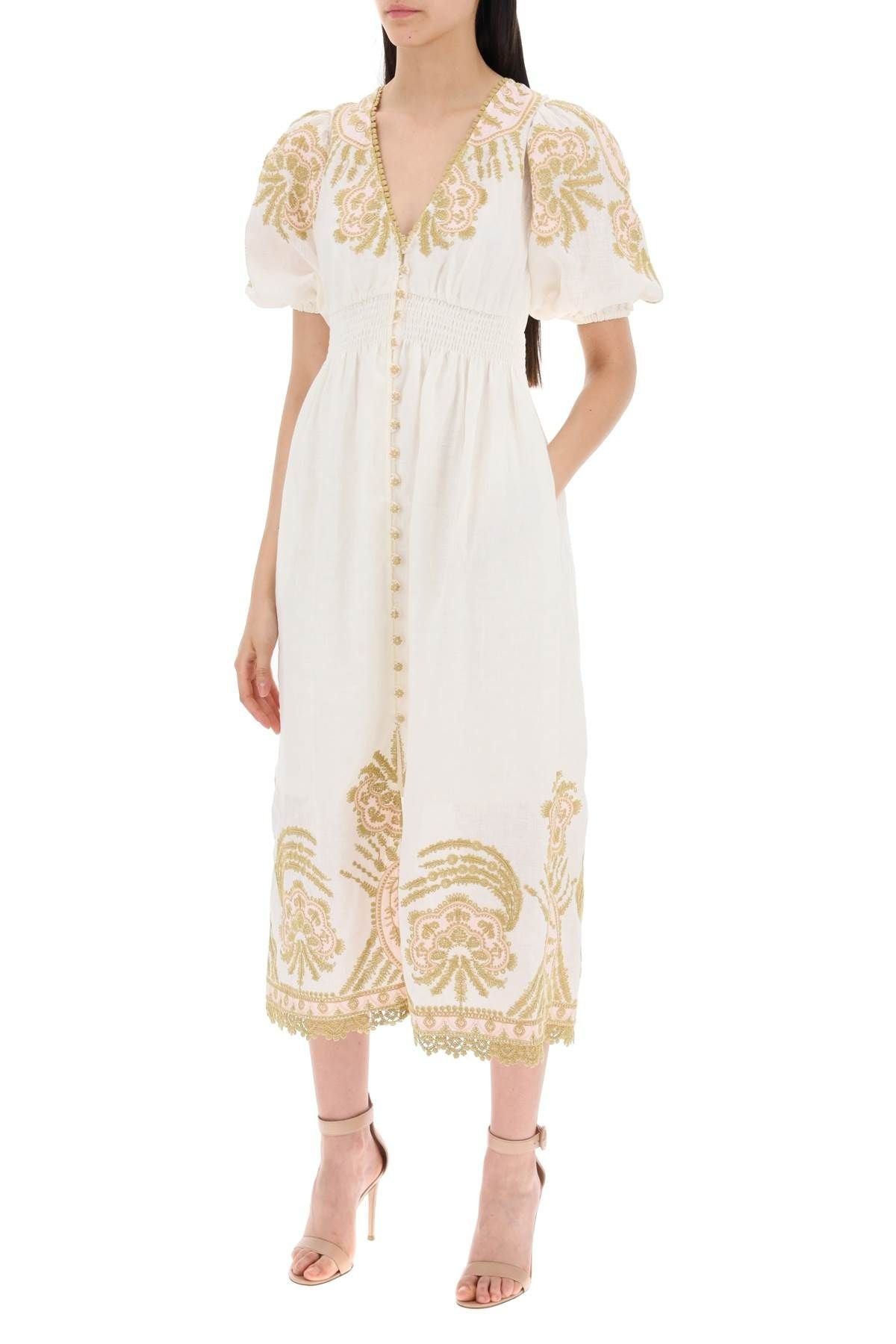 Zimmermann oc11z0525 Waverly Embroidered Linen Midi Dress in Multicolor Size S / US 4 / IT 40 - 5 Thumbnail