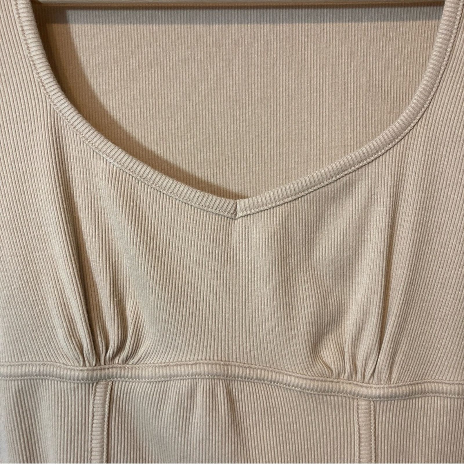 Other Ambiance Tan Light Brown Ribbed Scoop Neck Cropped Crop Top Size L / US 10 / IT 46 - 4 Thumbnail