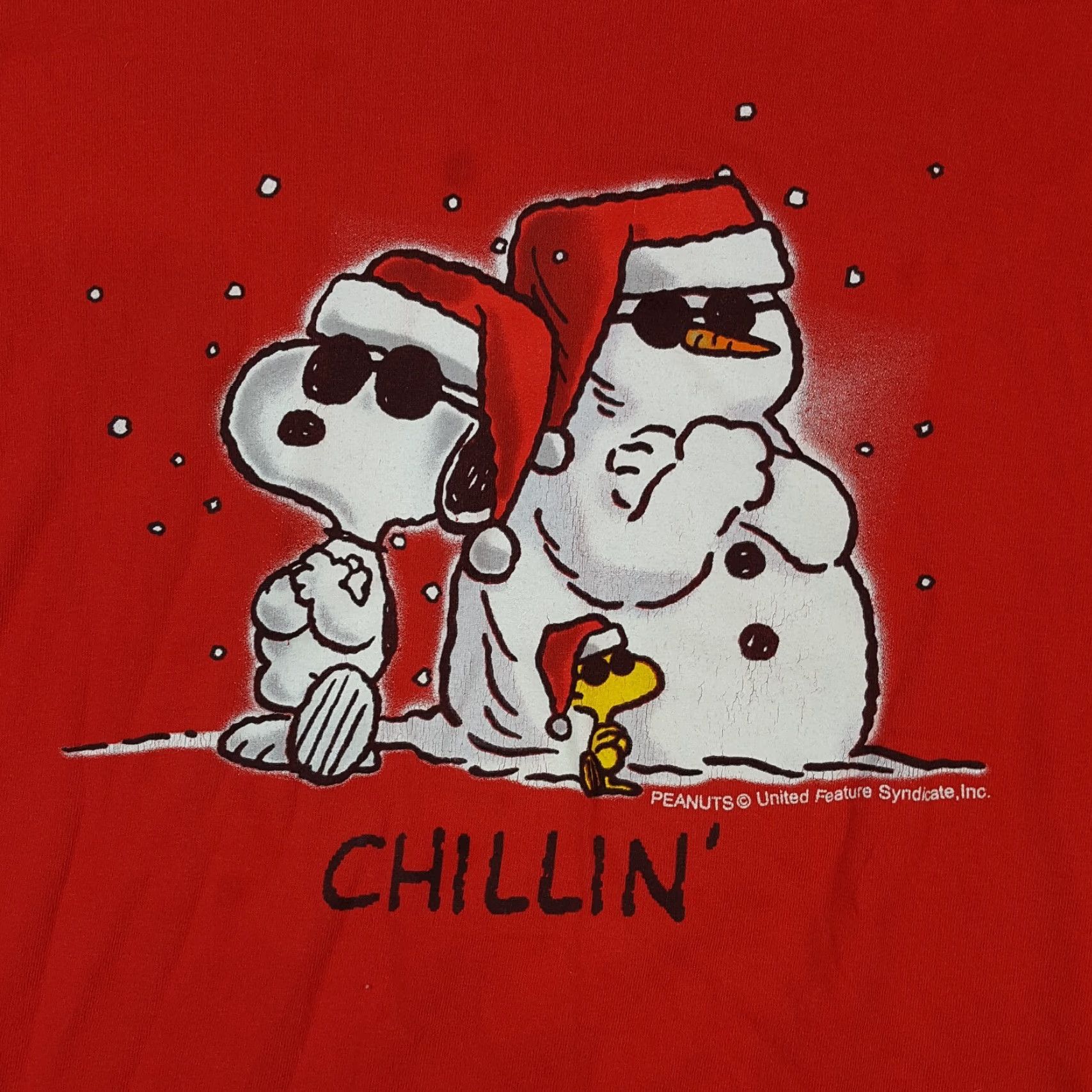 Peanuts VINTAGE Peanuts Snoopy Chillin' Christmas T-Shirt XL Red Cartoon Y2K Mens Size US XL / EU 56 / 4 - 3 Thumbnail