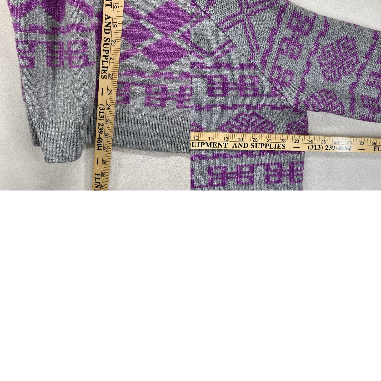 Vintage Lane Bryant Women's Sweater Pullover 18 Plus Size Round Neck Big Fair Isle Purple Gray Knit Stretch- Breathable Winter Casual Size XXL / US 16-18 / IT 52-54 - 9 Thumbnail