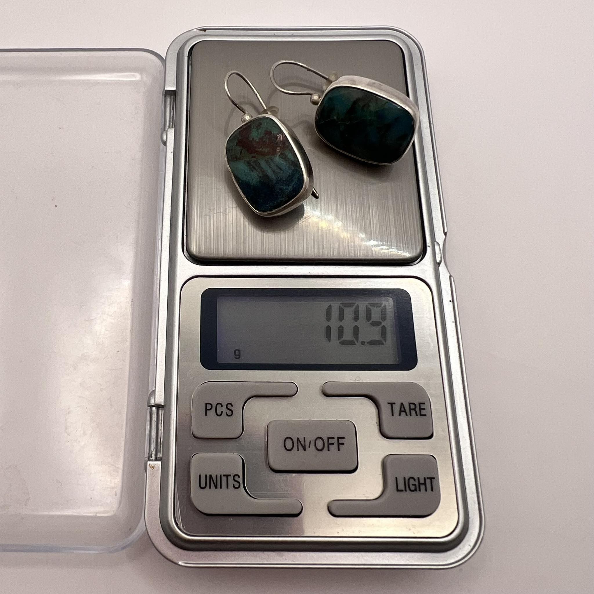 Jewelry × Vintage Vintage Silver 800 Stud Earrings Natural Chrysocolla Stone Size ONE SIZE - 5 Thumbnail