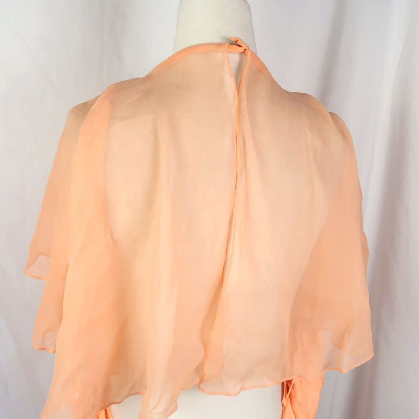 Vintage VINTAGE 70s Peach Orange Chiffon Ruffle Maxi Dress Formal Gown XS Women Sleeveless Halter Wedding Bohemian 70s Strapless? Size XS / US 0-2 / IT 36-38 - 7 Thumbnail