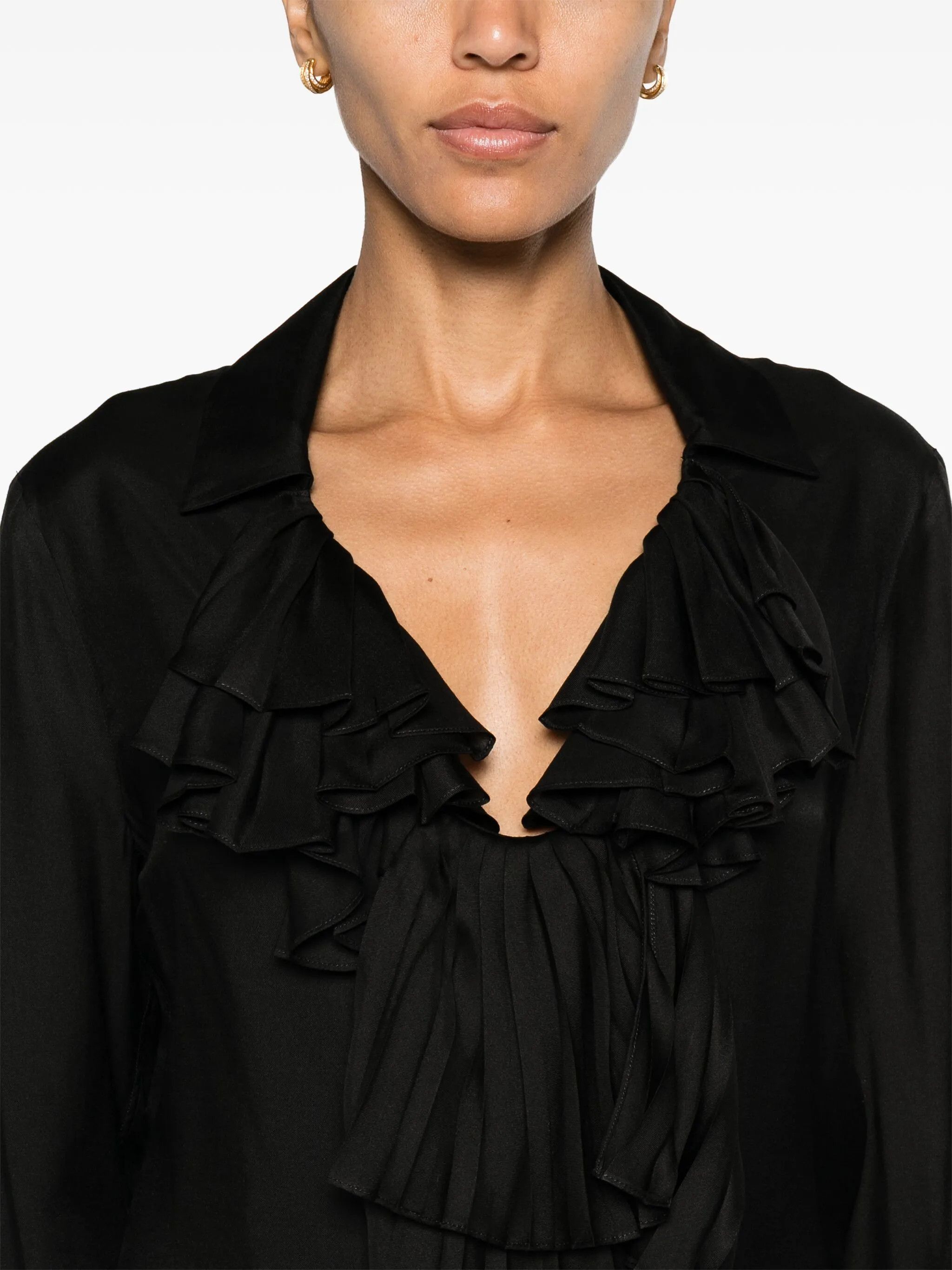 Tom Ford o1w1db10525 CA3267 Pleated Blouse in Black Size M / US 6-8 / IT 42-44 - 5 Thumbnail
