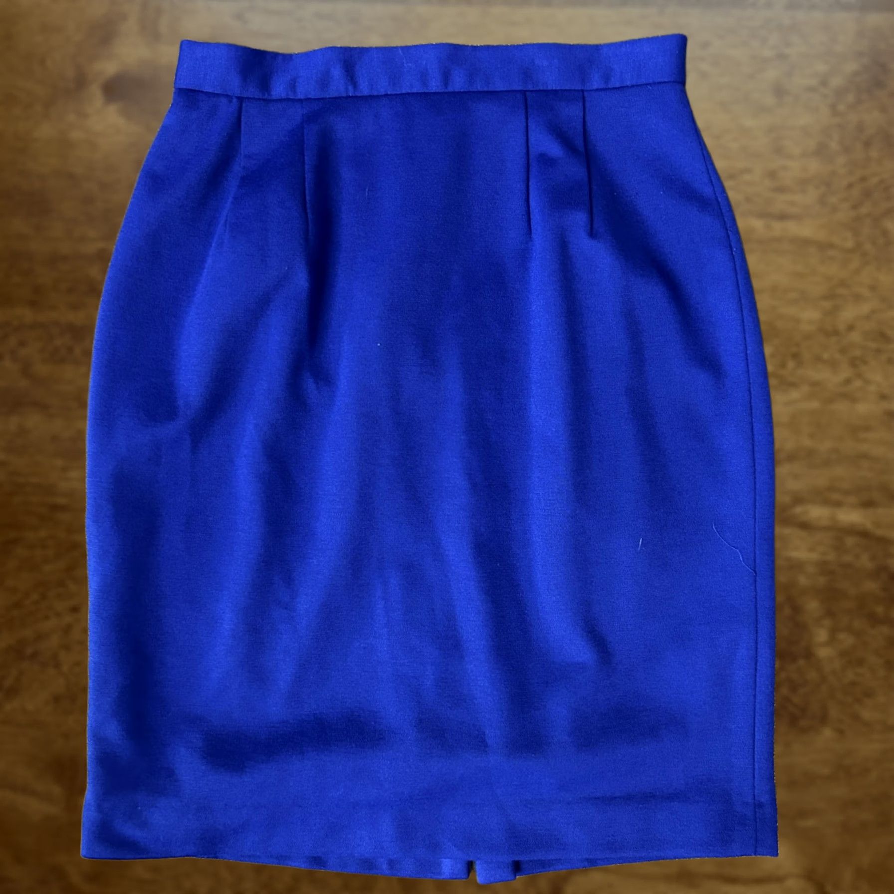Vintage Blue Solid Pencil Skirt Womens 14 Knee Length Wool Blend Lined Workwear Office Dressy Skirt Mens? Size 36" / US 14 / IT 50 - 1 Thumbnail