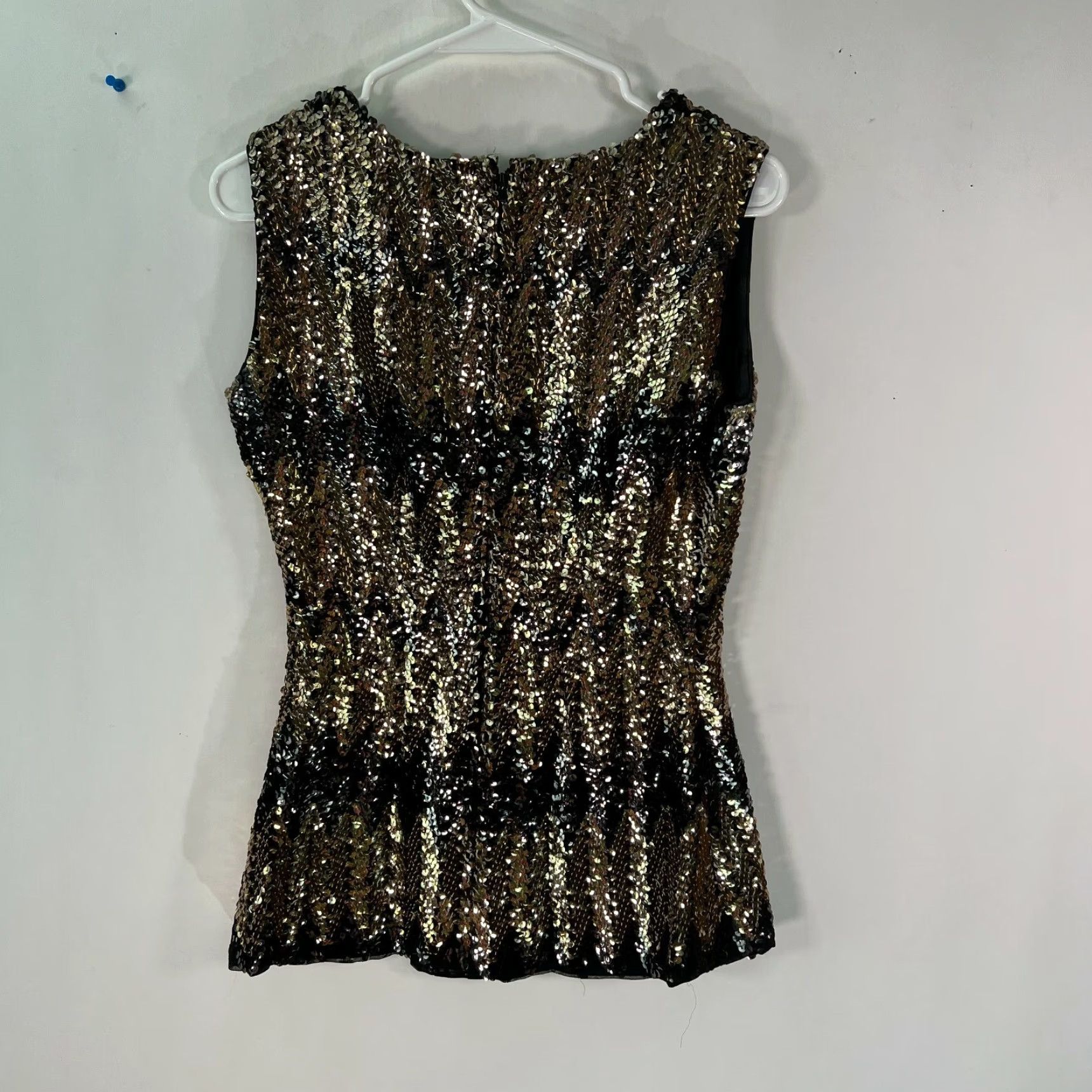 Vintage Womens Tank Top Black Sequin Back Zip Round Neck Sleeveless Size Medium 17in Chest 24in Length Solid Size M / US 6-8 / IT 42-44 - 2 Thumbnail