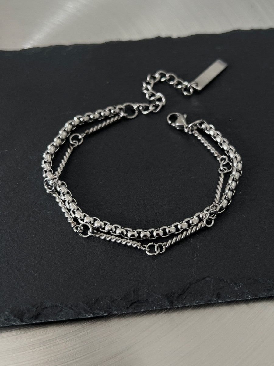 Jewelry × Vintage Double chain fashion men's silver titanium steel bracelet Size ONE SIZE - 3 Thumbnail