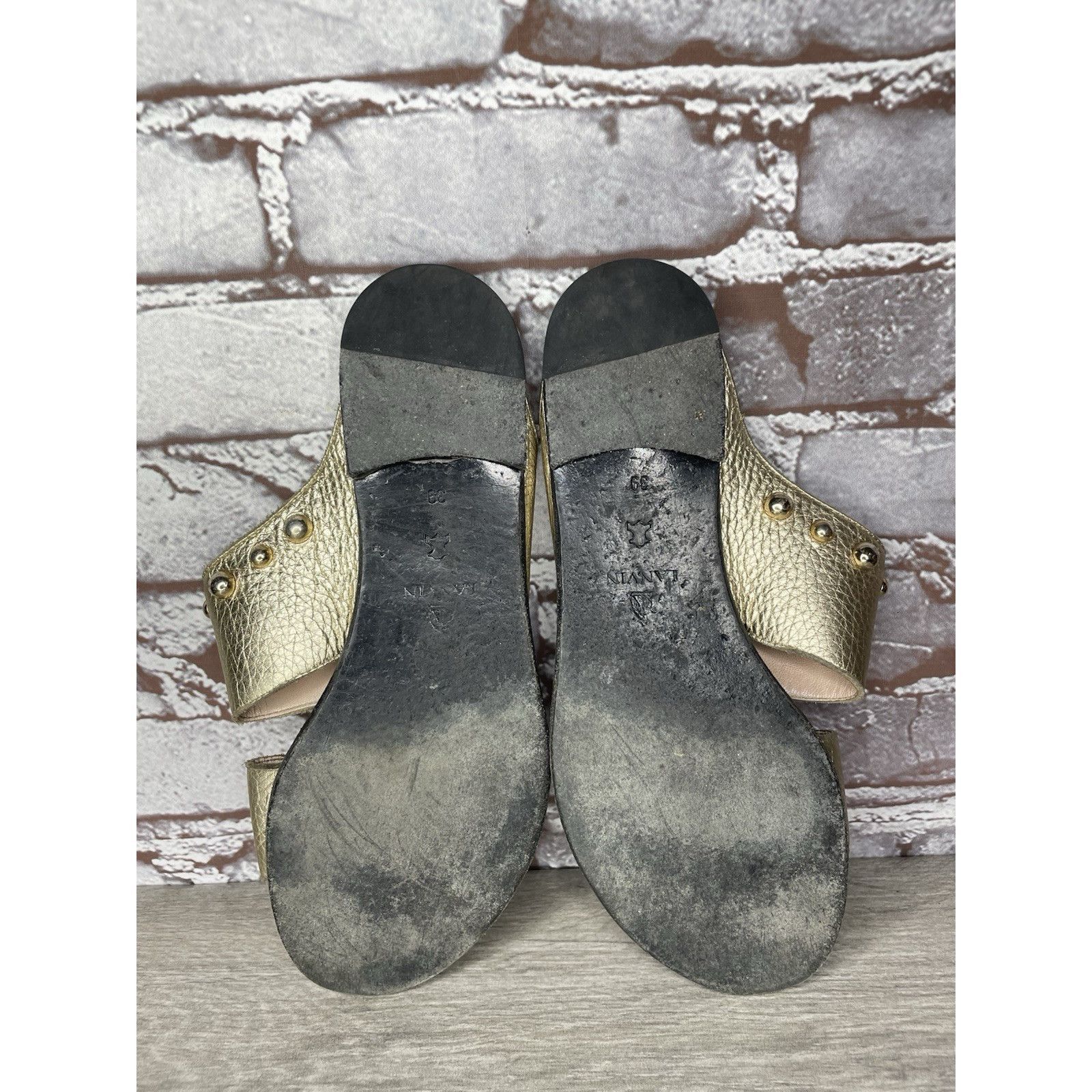 Lanvin Lanvin Gold Leather Straps Flats Slides Studded Sandals Wome Size US 8.5 / IT 38.5 - 24 Thumbnail