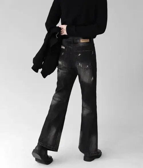 Jean Smoky gray distressed micro-flared denim trousers Size US 32 / EU 48 - 3 Thumbnail