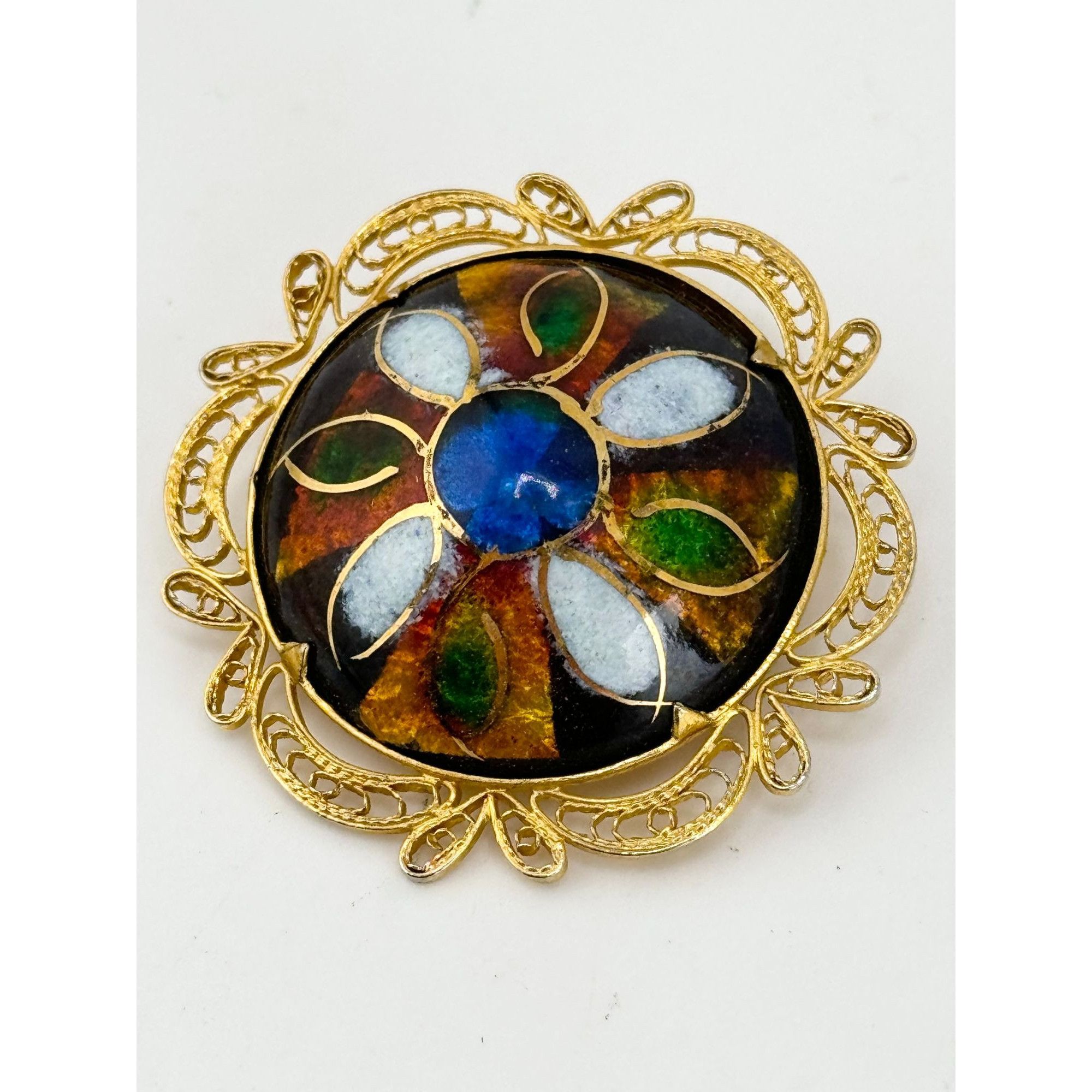 Vintage Vintage enamel filigree brooch pin Size ONE SIZE - 1 Thumbnail