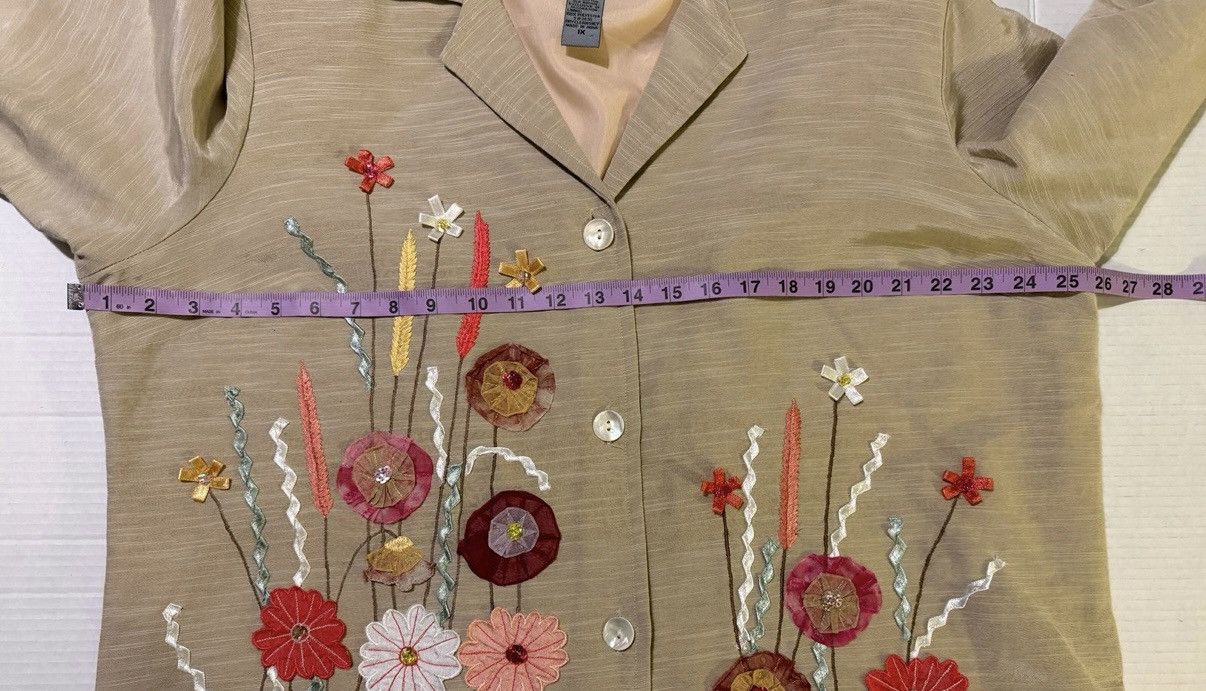 Other Indigo Moon Woman Beige Floral Appliqué Craft Lined Blazer Size XL / US 12-14 / IT 48-50 - 9 Thumbnail