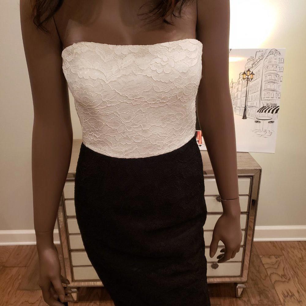Designer Black Halo White/Black Color-Block Strapless Cocktail Dress Size XS / US 0-2 / IT 36-38 - 3 Thumbnail